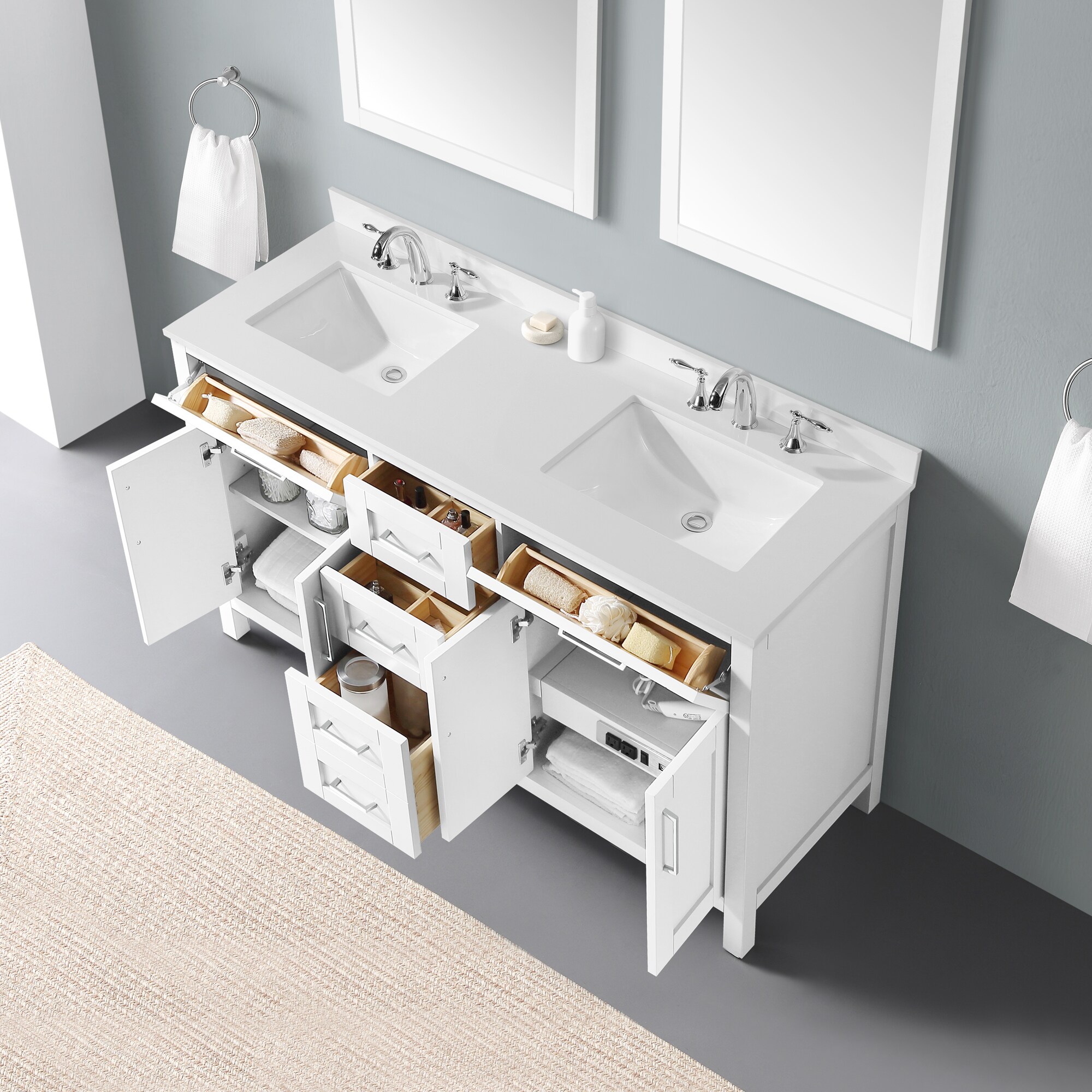 OVE Decors Tahoe 60-in White Undermount Double Sink Bathroom Vanity ...