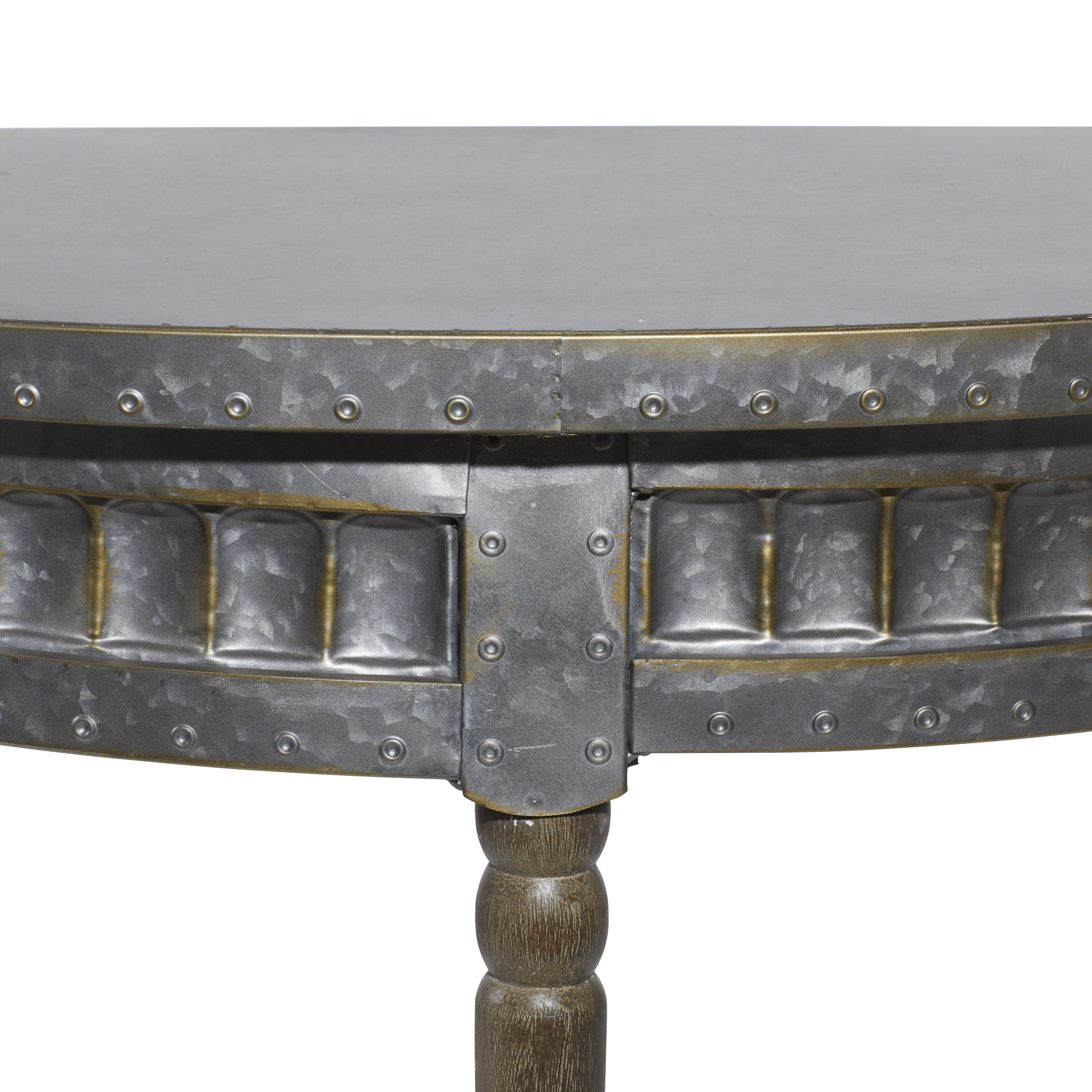 Beige and Gray Metal Wood Half Moon Console Table