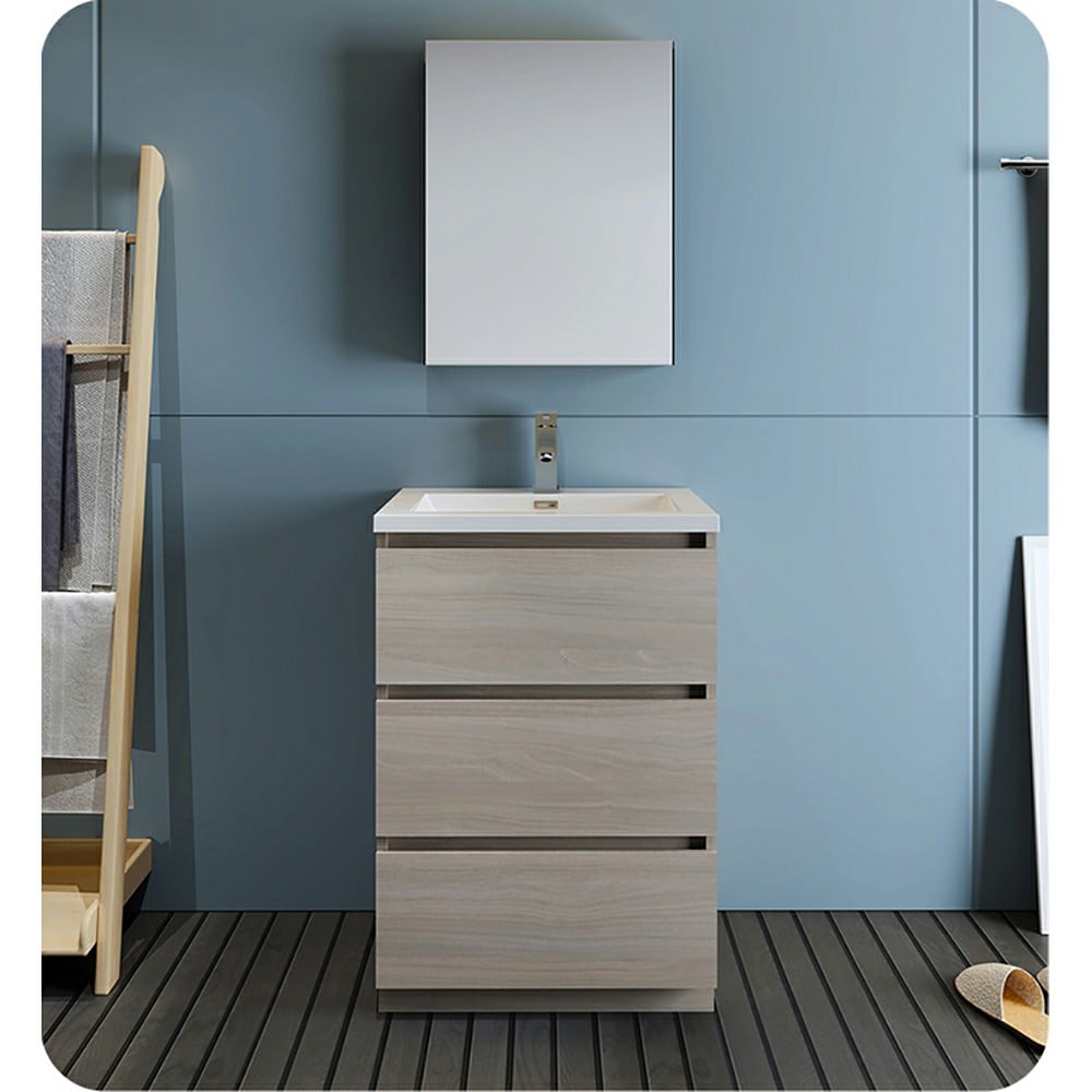 Fresca FCB9324MGO-I Lazzaro 24-in Gray Wood Single sink Bathroom Vanity with White Acrylic Top