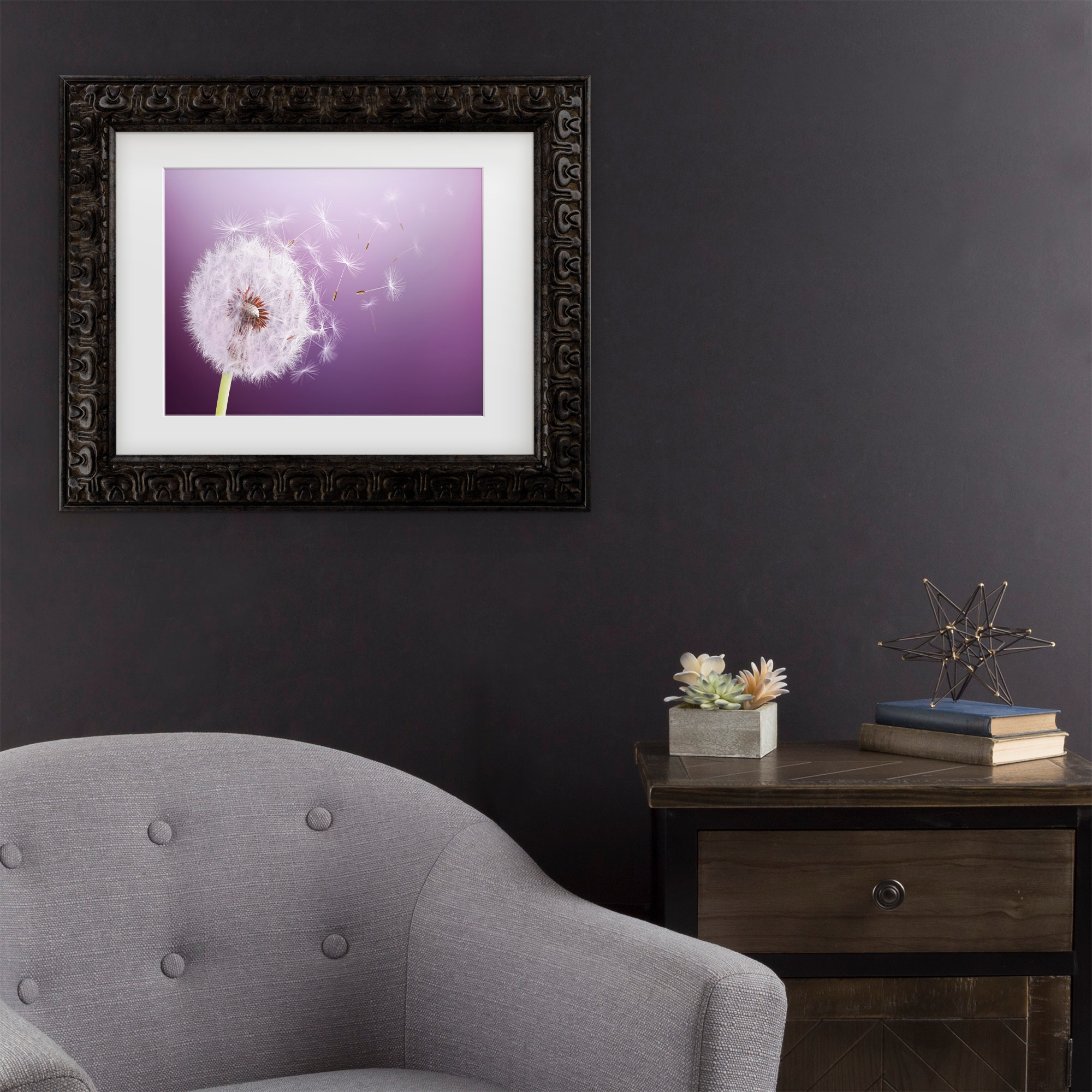 Trademark Fine Art 1X10929-DG1620MF Dandelion Flying Bess Hamiti Dark Gold Frame Wood Framed 16-Inches H x 20-Inches W Botanical Canvas Print