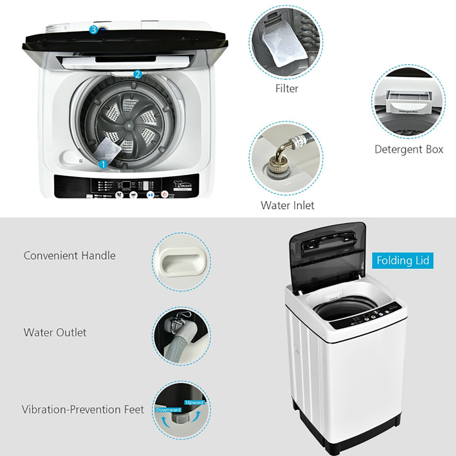 COMFEE' Portable Washing Machine, 0.9 cu.ft Compact Washer With LED Display, 5 Wash Cycles, 2 Built-in Rollers, Space Saving Full-Automatic Washer