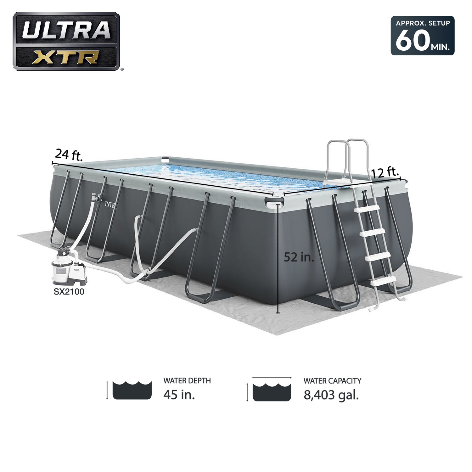 Intex Rectangular Ultra XTR Above Ground Pool with Sand Filter Pump