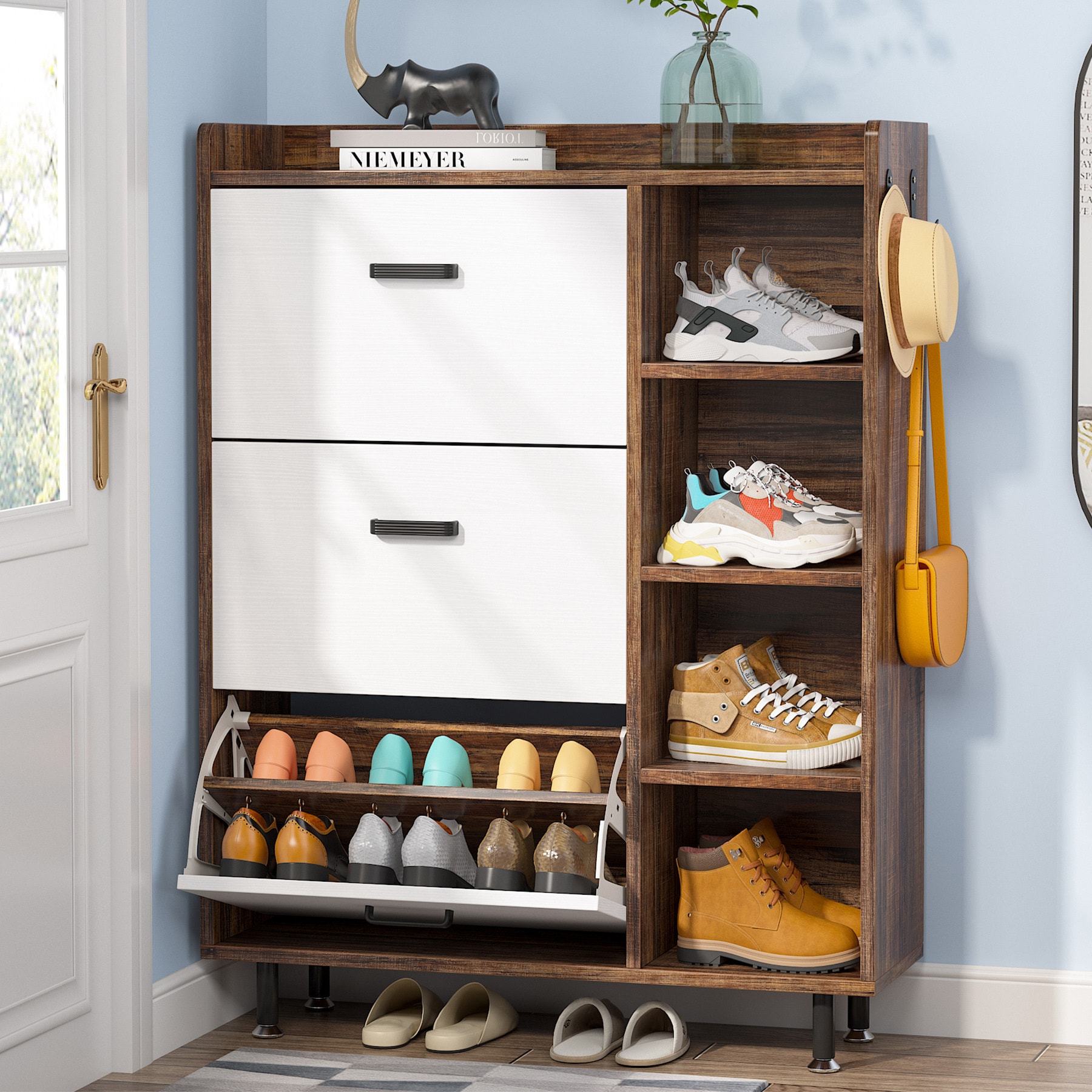 Buy Shoe Rack with 2 Shelves 50x27x40 cm Solid Oak Wood vidaXL Online |  Kogan.com. Our wooden shoe rack, with a simple yet timeless design and  rustic flair, will make a practical