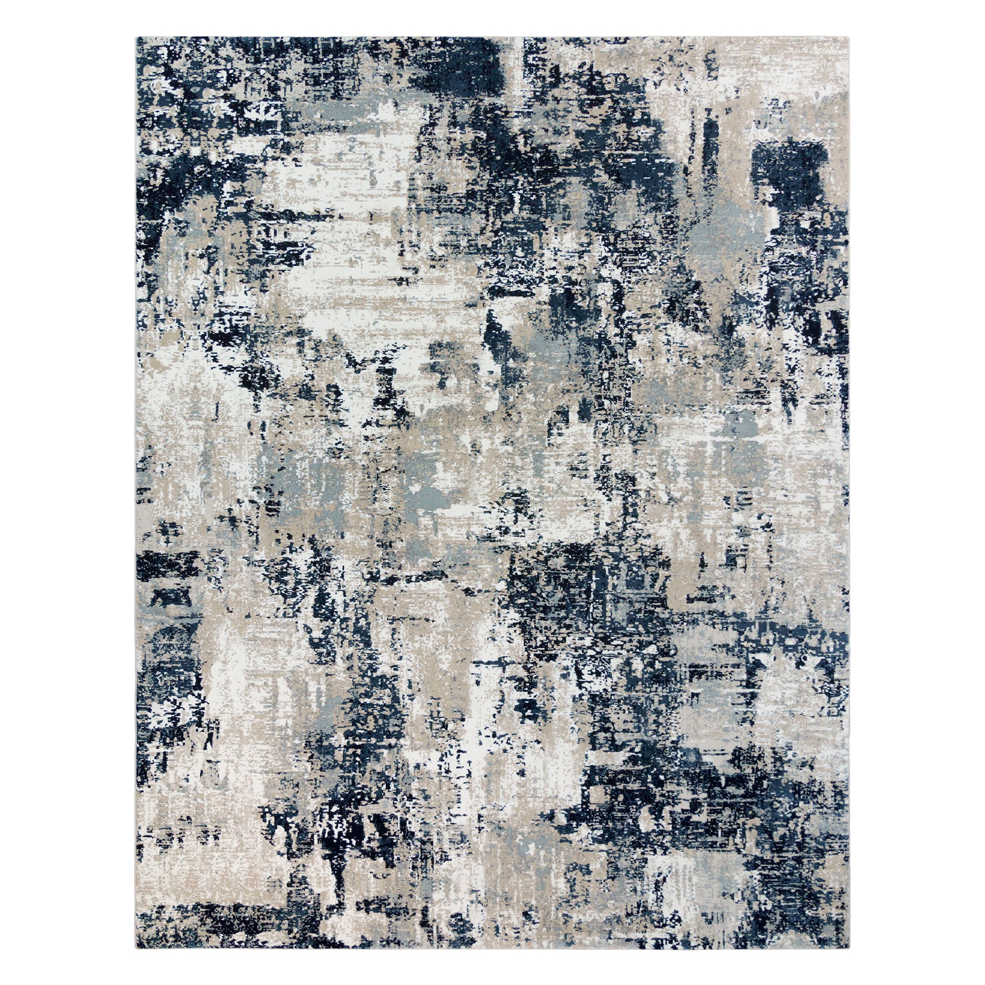 Ivory and Navy Abstract 5' x 7' Synthetic Area Rug