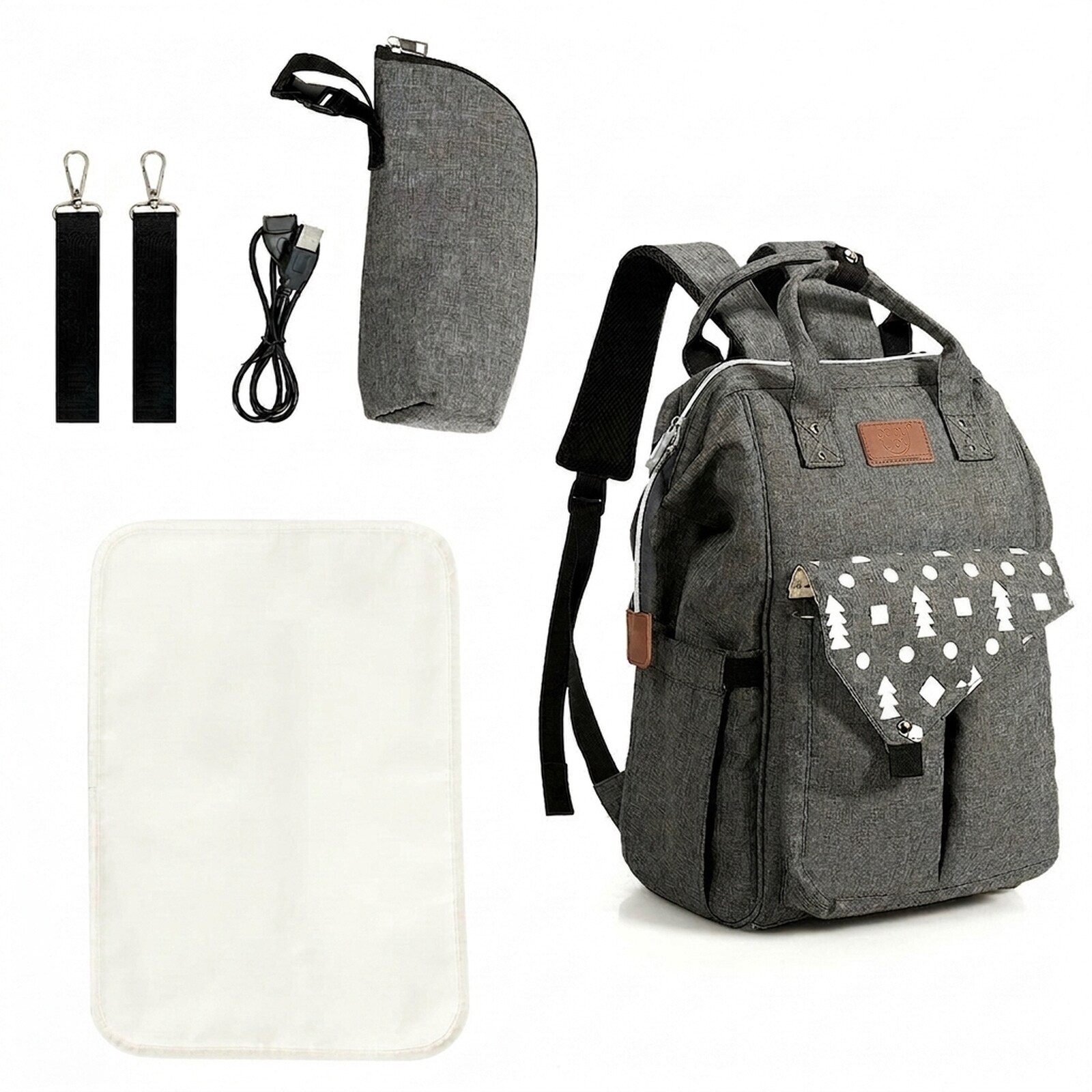 SUGIFT Large Diaper Bag Backpack 18-in Waterproof Baby Travel Bag with USB Charging Port Insulated Bottle Bag Changing Pad and Stroller Straps - Gray