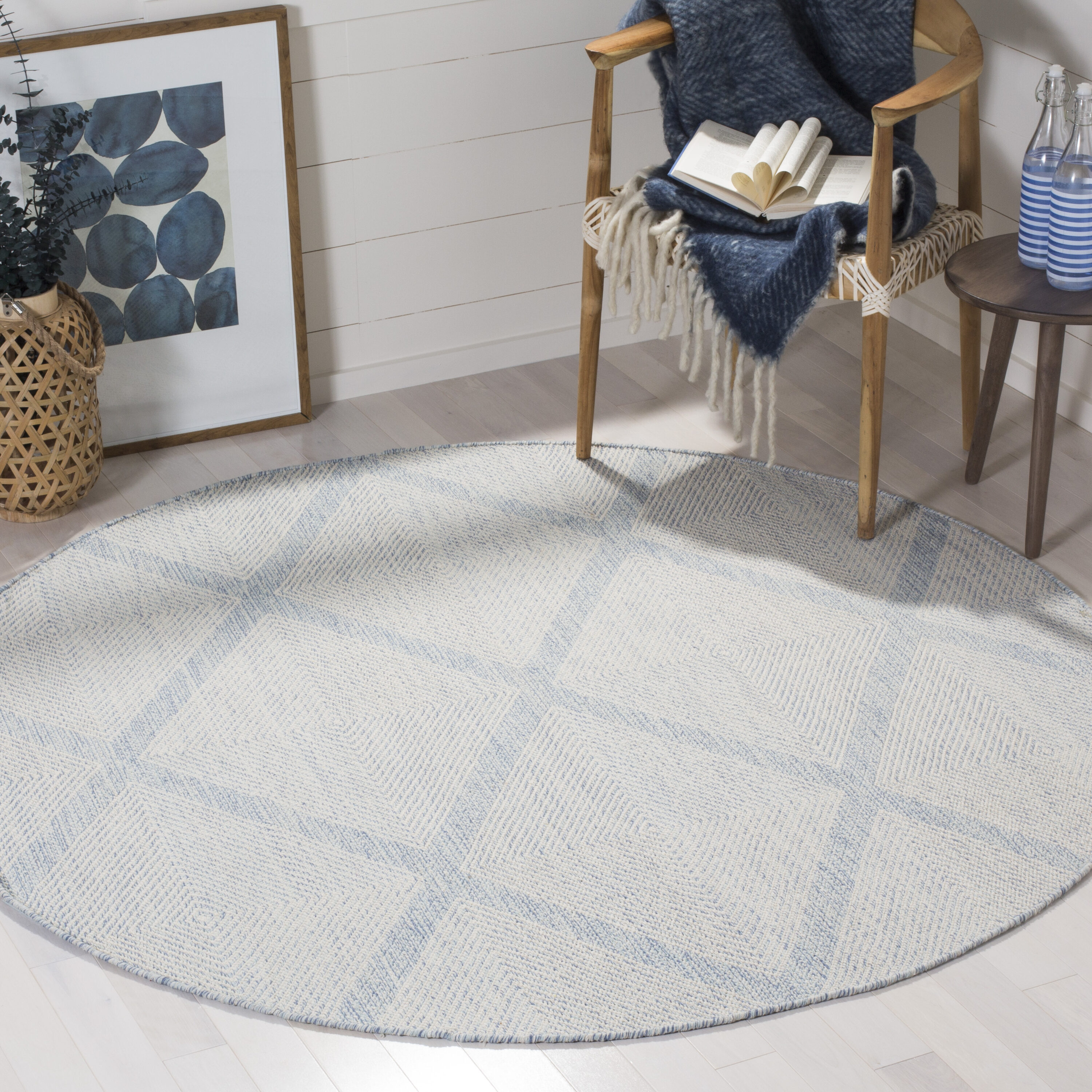 Safavieh MTK821B-6R Montauk Dume 6 x 6 (ft) Cotton Light Blue Round Indoor Trellis Coastal Area rug