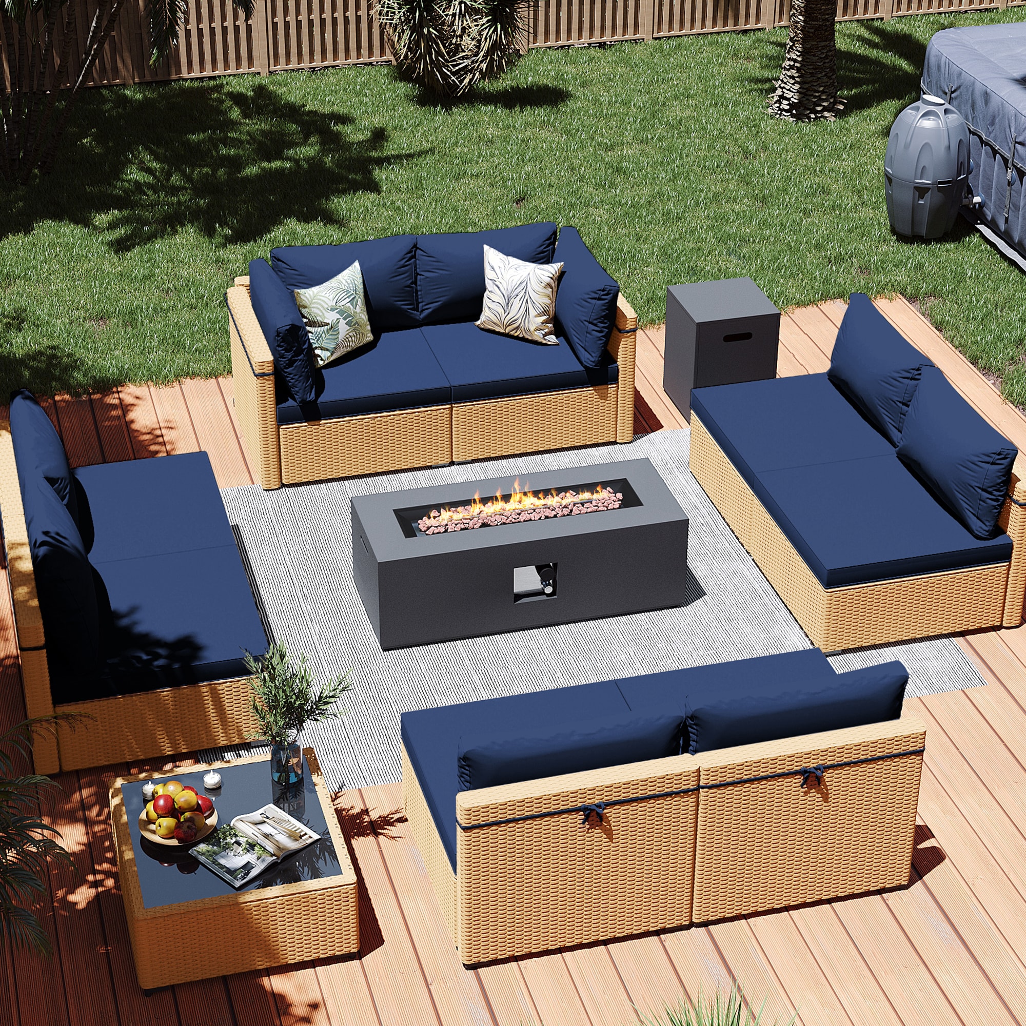 Patio Watcher LS-RT9-KD42CDK-Y2 6 -Piece Rattan Patio Conversation Set with Blue Cushions