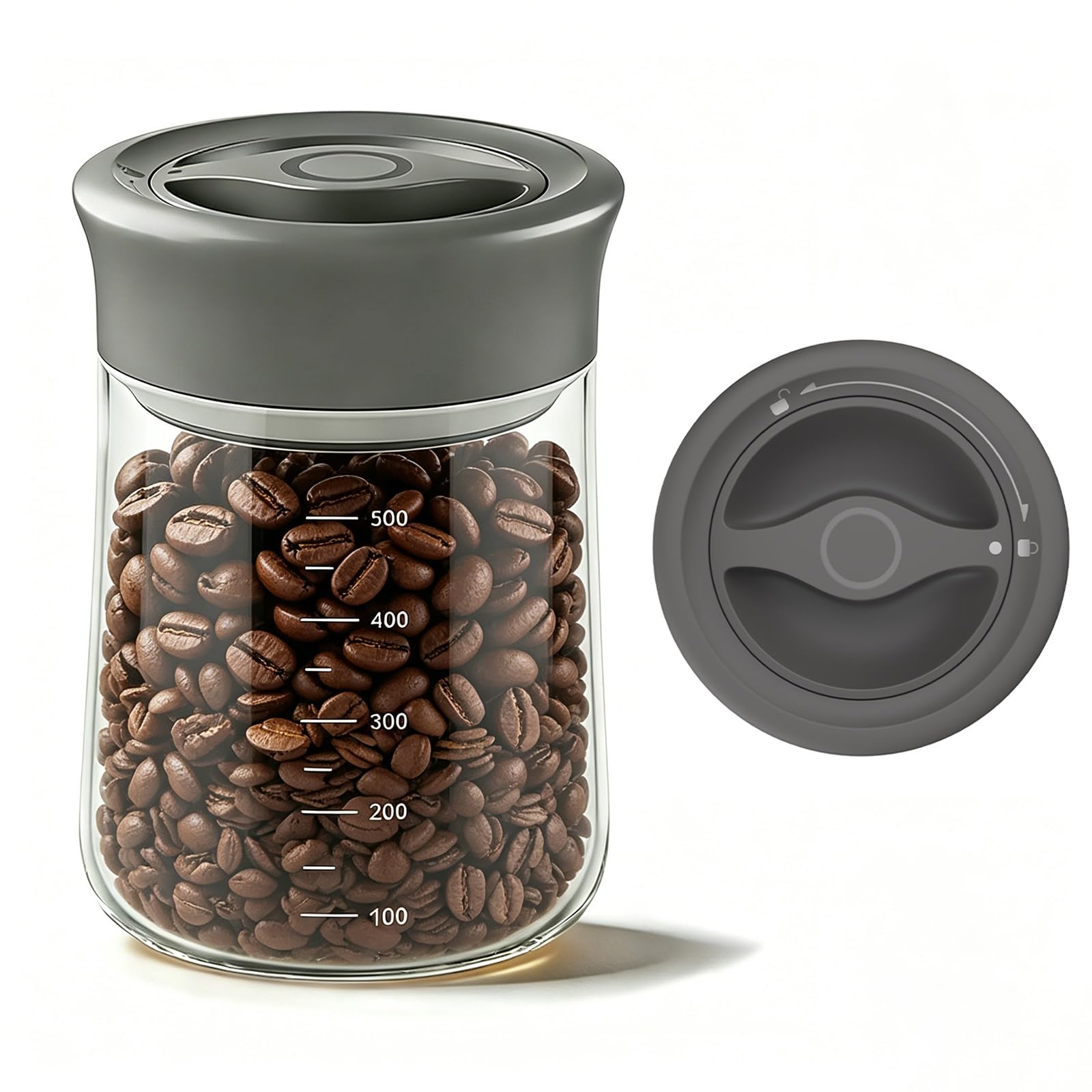 DHMHD  Airtight Coffee Bean Storage Container with Silicone Ring Twist Seal Glass Storage Jar 500ml Wide Mouth Food Canister for Coffee Grounds