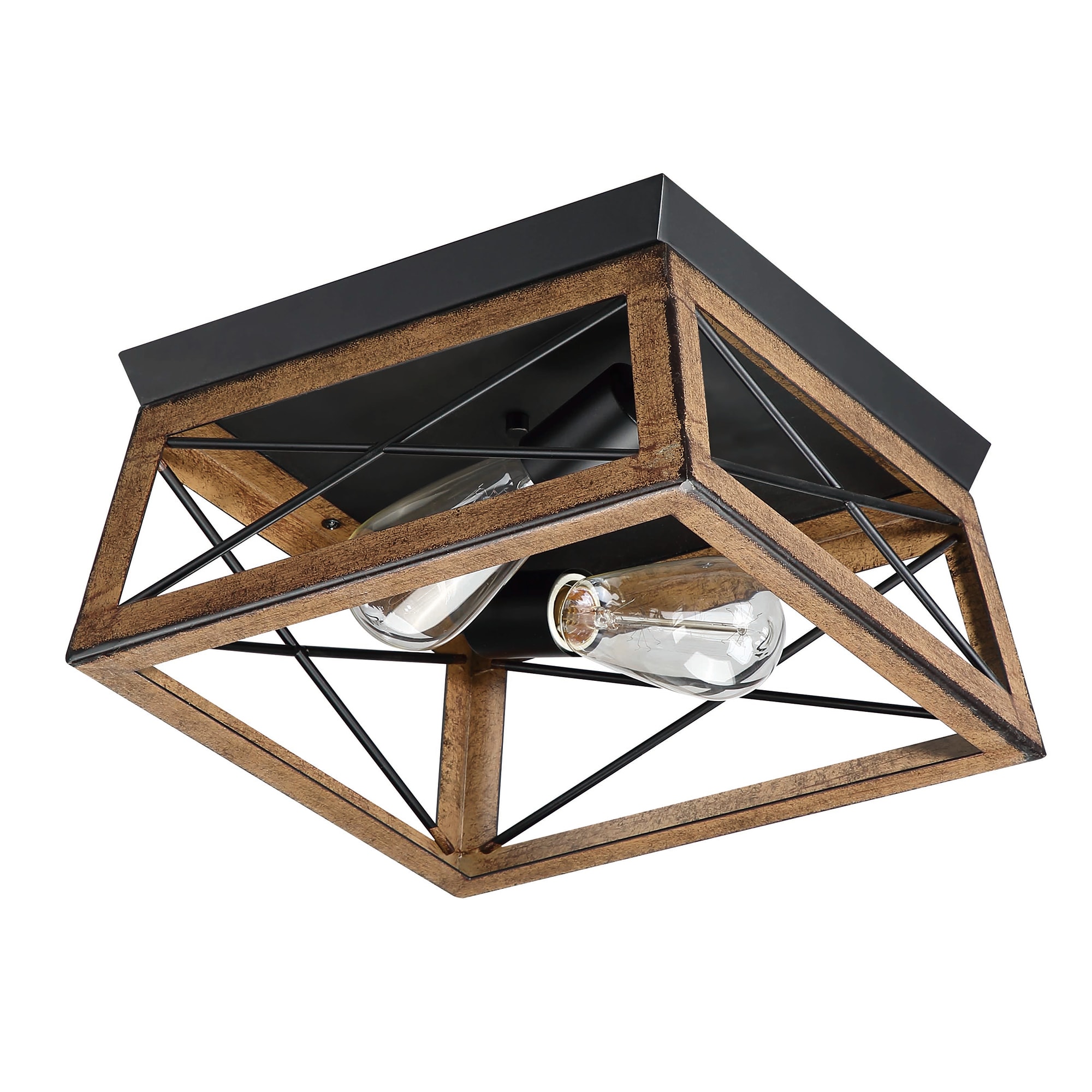 Matte Black and Barnwood 2-Light Farmhouse Flush Mount