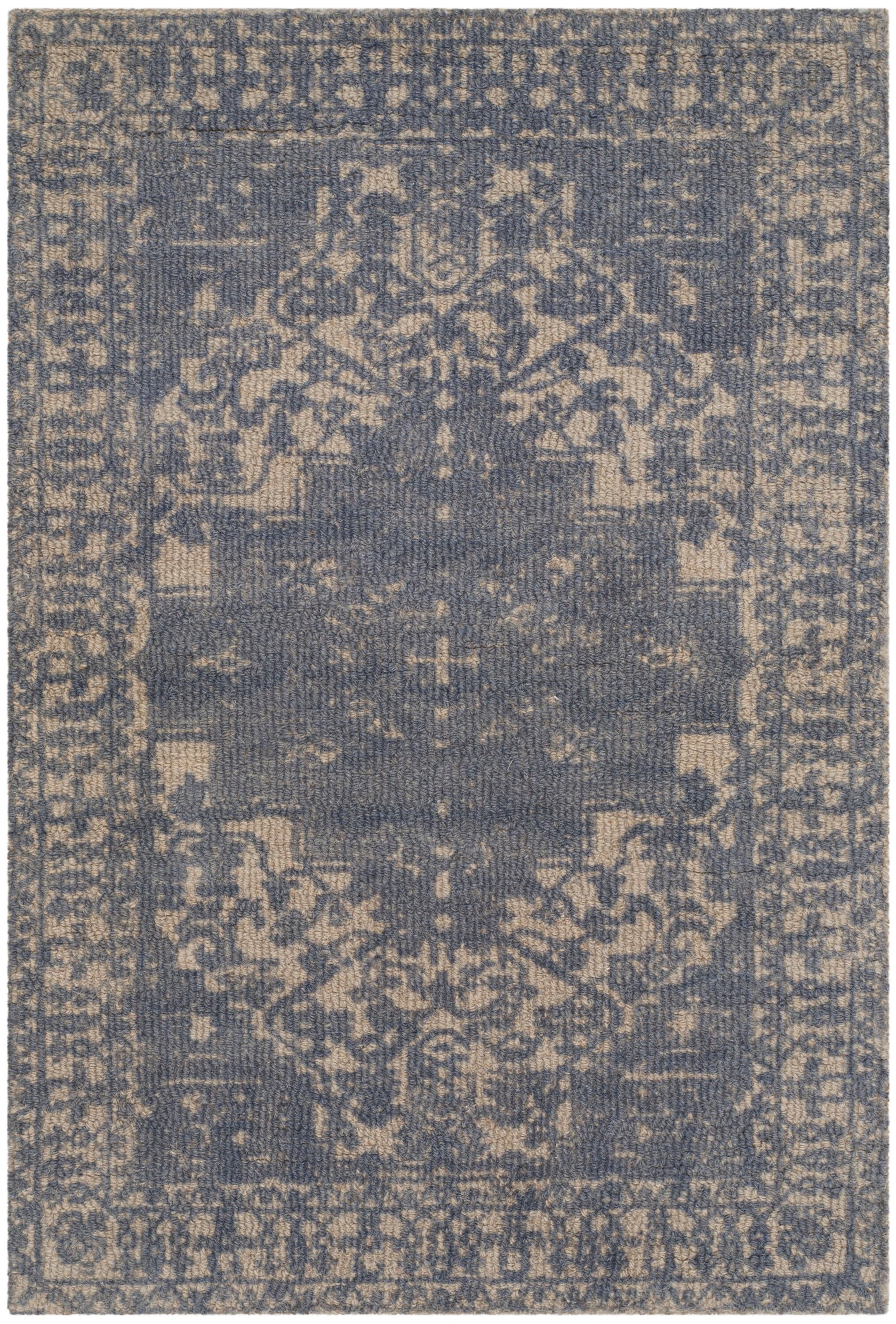 Handmade Blue and Grey Wool Rectangular Accent Rug, 2' x 3'