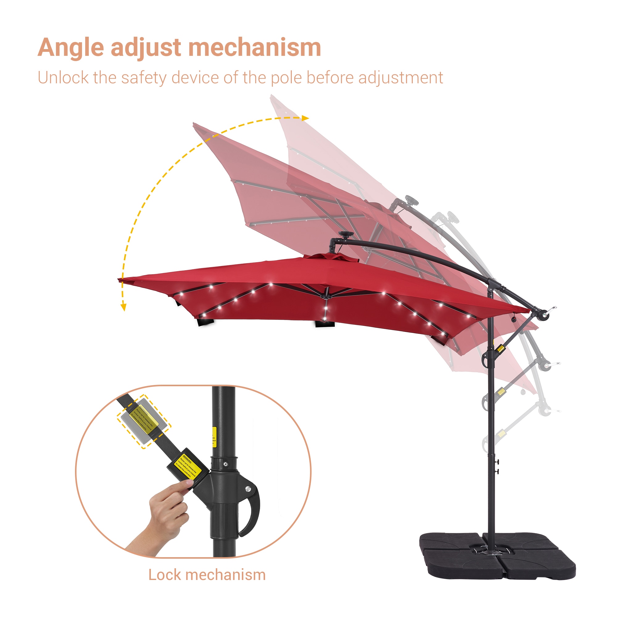 Acegoses 8.2-ft Red No-tilt Offset Patio Umbrella With Base In The 