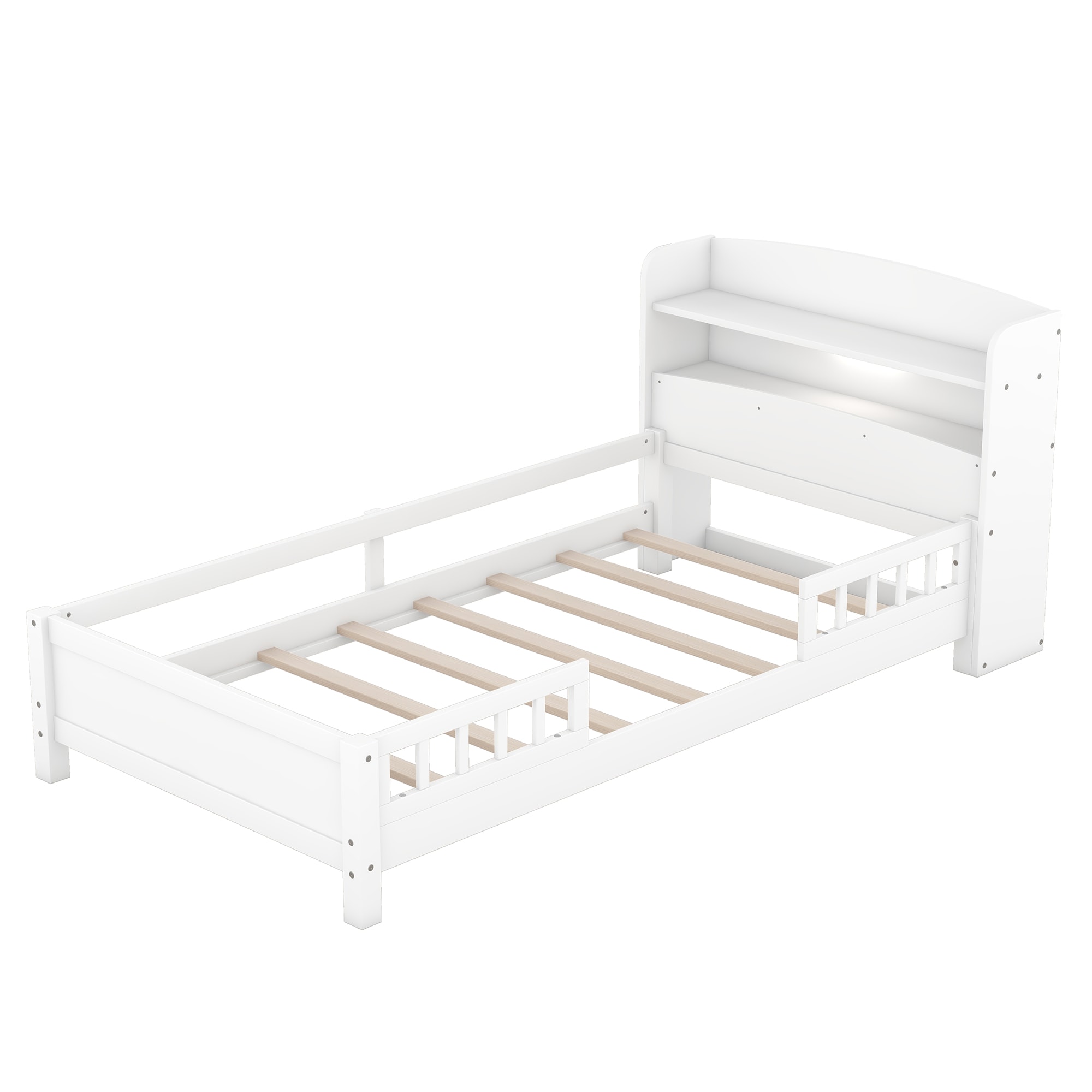 Qualler Wood Twin Size Platform Bed with Storage and LED Light Twin ...