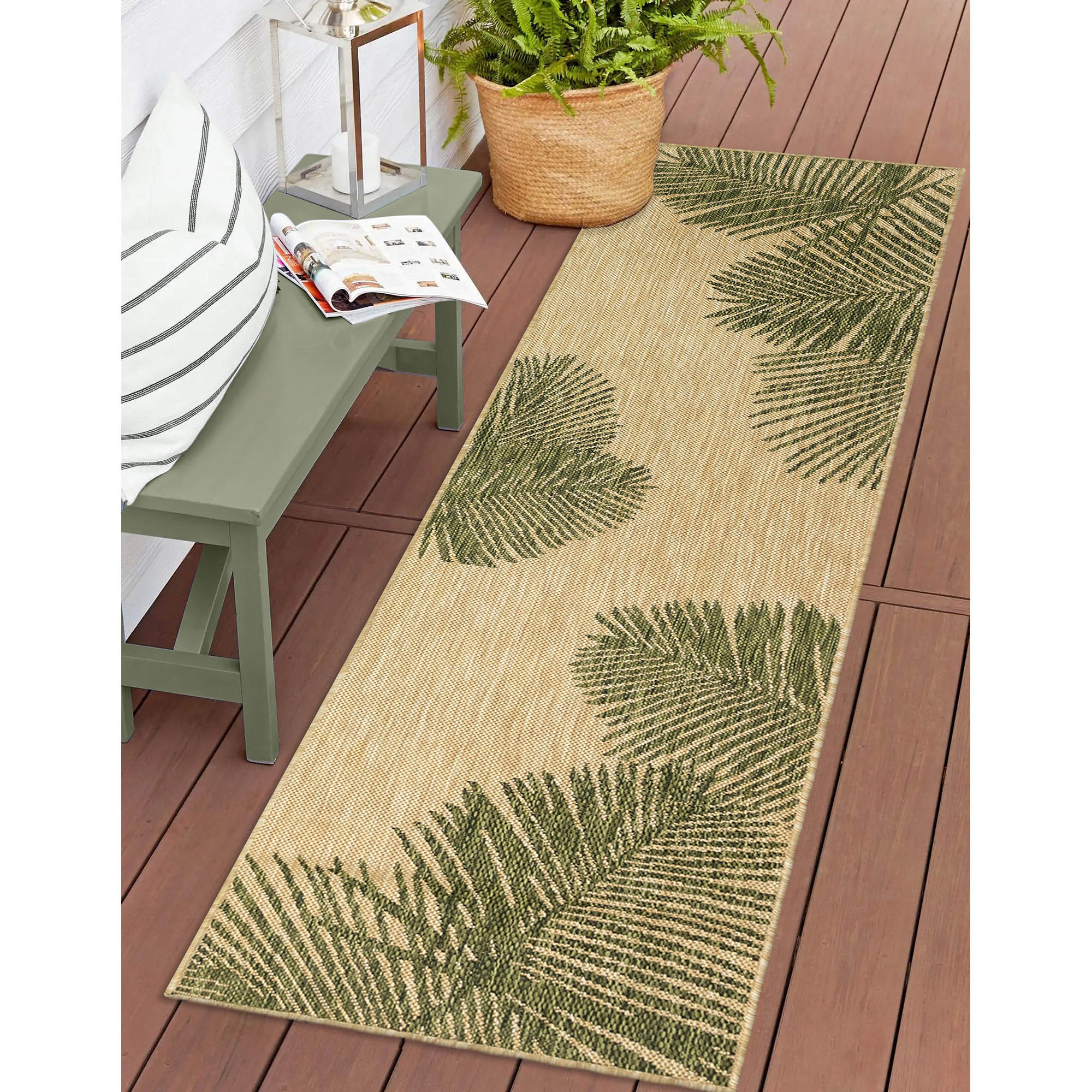 Liora Manne CRER5843906 Carmel 2 x 5 (ft) Loomed Polypropylene Green Rectangular Indoor/Outdoor Floral/Botanical Tropical Runner rug