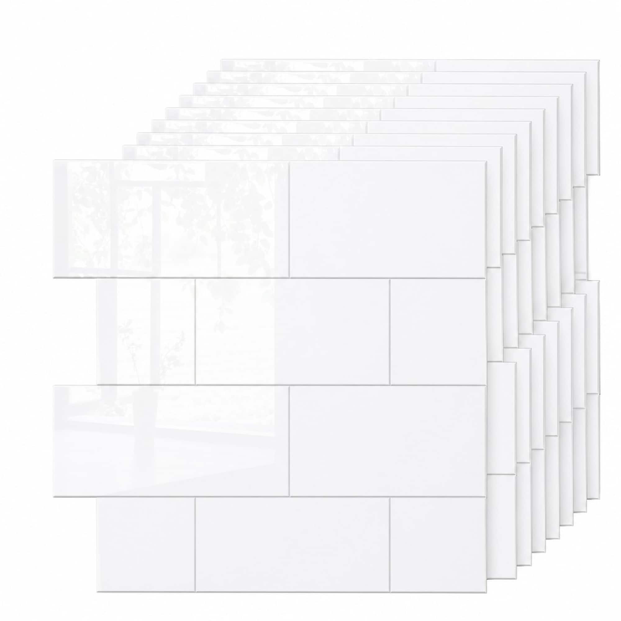 Numhew 12in x 12in 10-Sheet Glossy Pure White Subway Peel and Stick Backsplash Tile