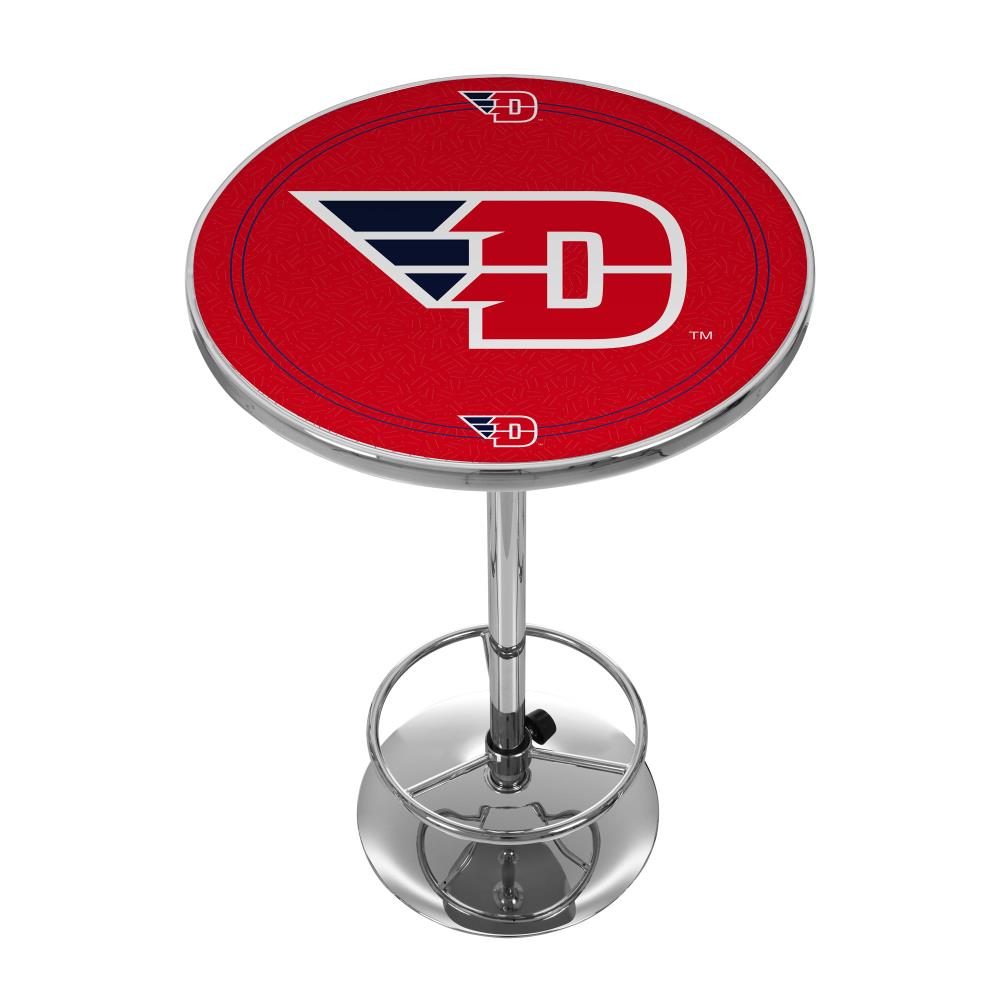 Trademark Gameroom LRG2000-UD Dayton Flyers Pub Tables Chrome Round Traditional Bar Table, Composite with Metal Metal Pedestal Base 27.375-Inches L x 42-Inches H