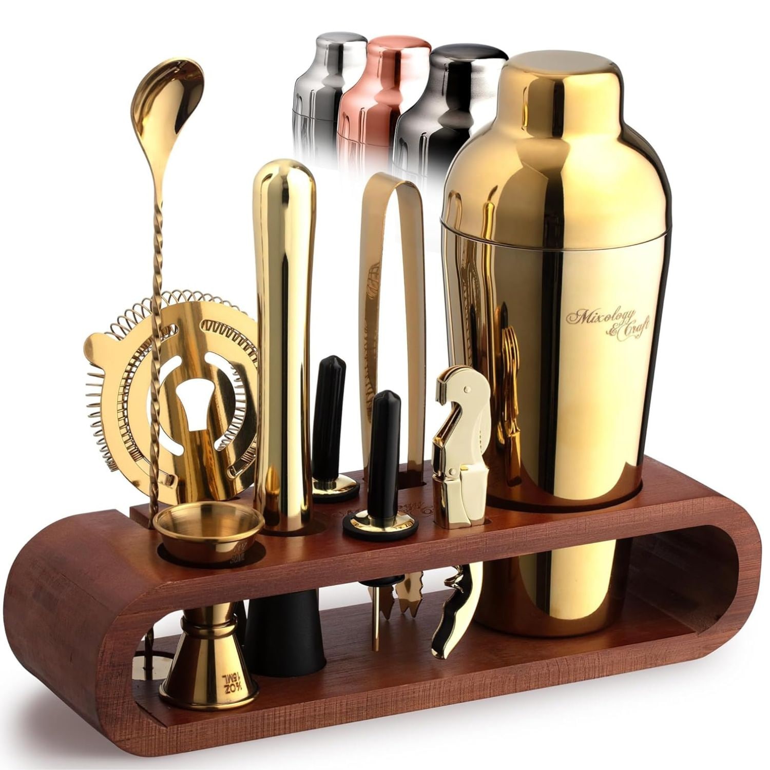 Zulay Kitchen 10 Piece Cocktail Shaker Set Bartender Kit with Bamboo Stand Boston Shaker Spoon and Bar Tools for Home Drink Mixing and Cocktails Gift Set