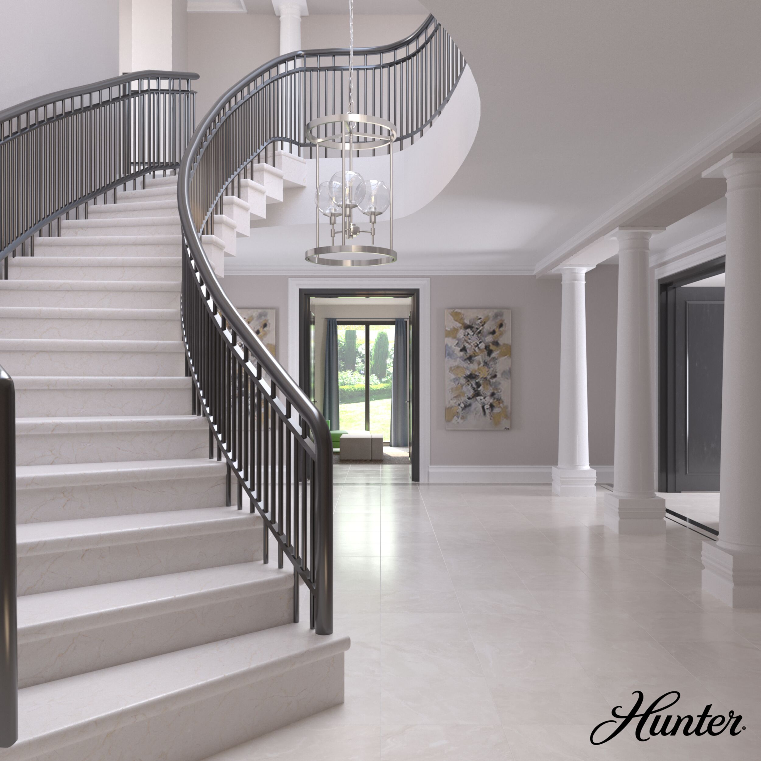 Hunter Xidane 3-Light Brushed Nickel Pendant with Glass Globes