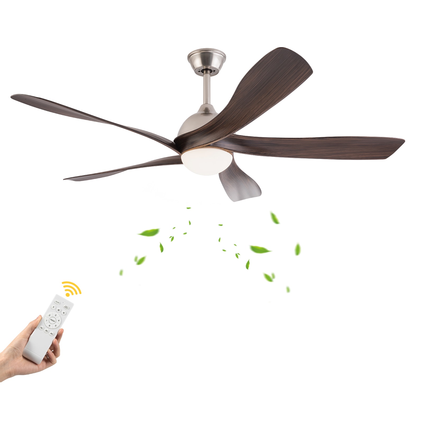 Oukaning JZUCOD-01130099 52-in Color-Changing Chrome and Walnut color with ABS Blades Fandelier Ceiling Fan With Light and Remote ( 5 -Blade )