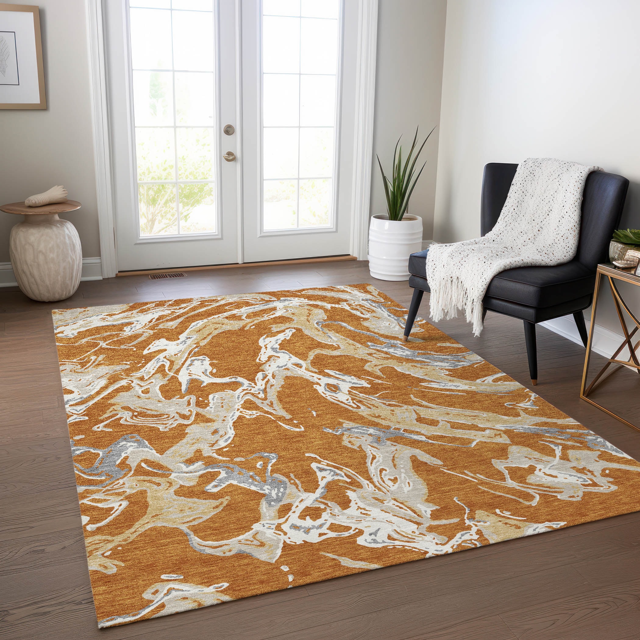 Addison Rugs ACN1035CP5X8 Chantille ACN1035CP 5 x 7 (ft) Polyester Copper Rectangular Indoor/Outdoor Geometric Machine washable Area rug