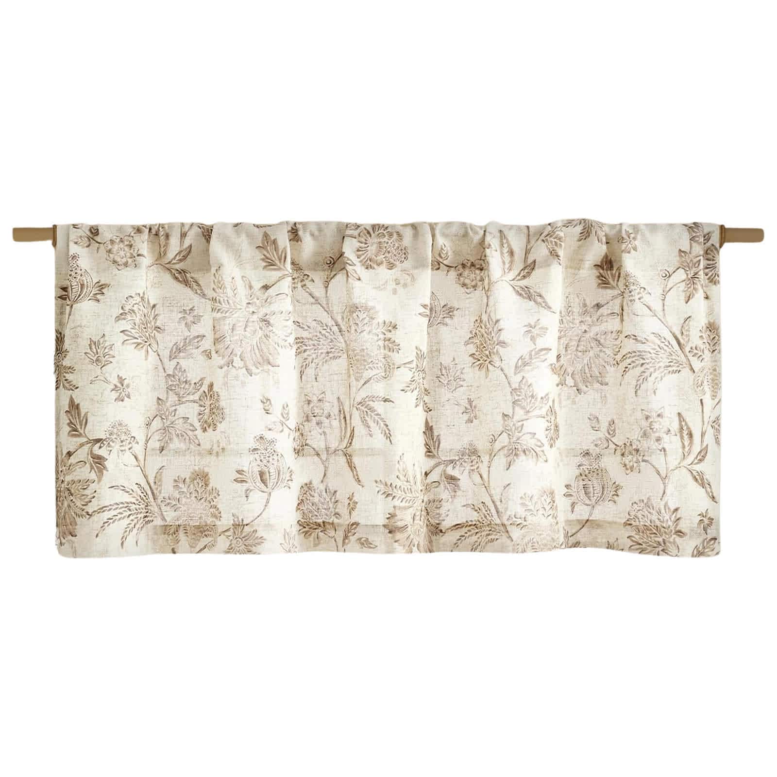 Etokfoks EFT0922E23 Linen Blend Valance Curtain Fall Farmhouse Floral Small Window Light Filtering Kitchen Rustic Living Room Bedroom Rod Pocket Panel Taupe Beige