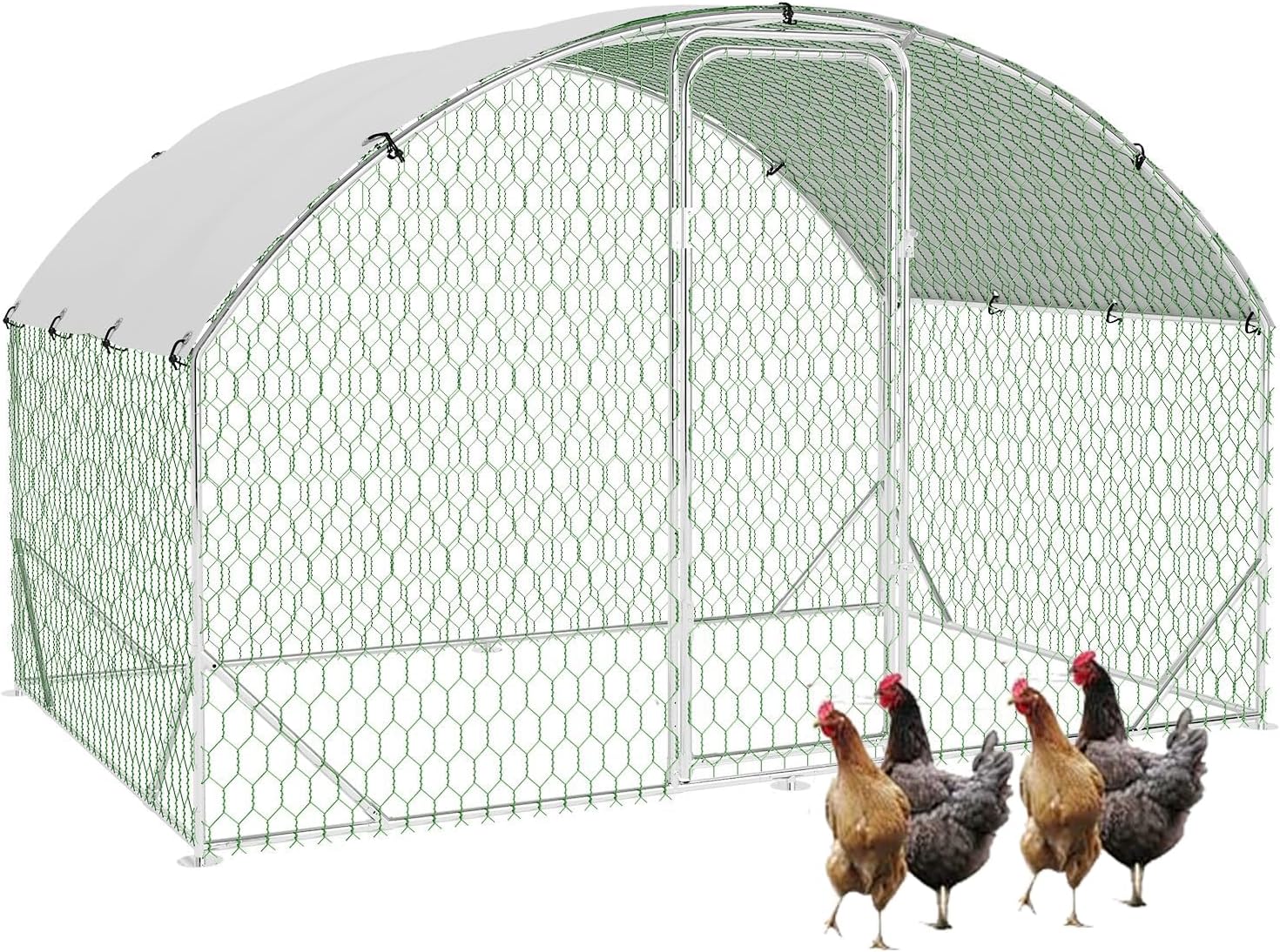 Qeetex ZYFLPHO-159PFDNI Large Chicken Coop for 6-10 Chickens Metal Chicken Runs for Yard with Cover