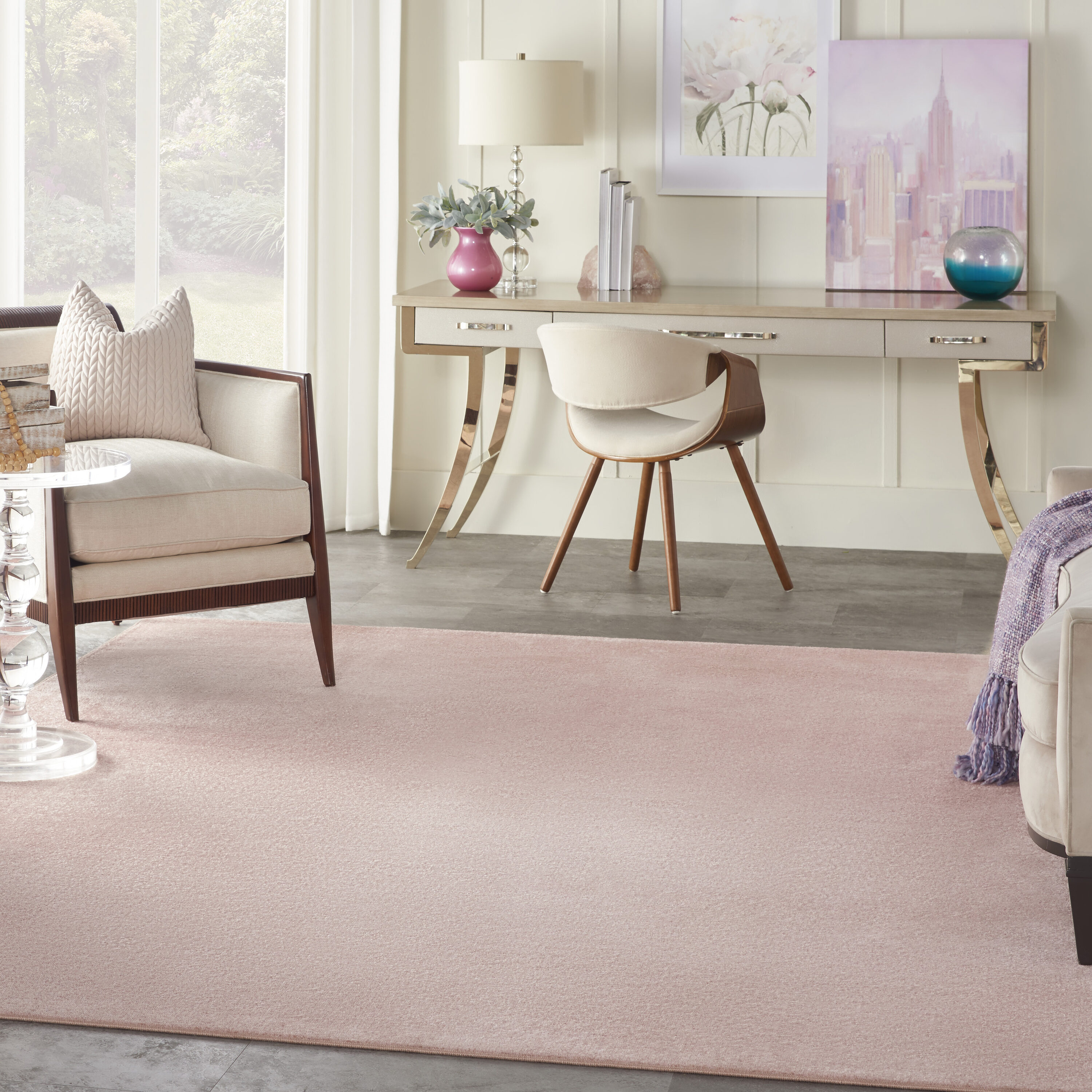Nourison 99446824745  Essentials 8 x 10 (ft) Loomed Polypropylene Pink Rectangular Indoor/Outdoor Solid Area rug
