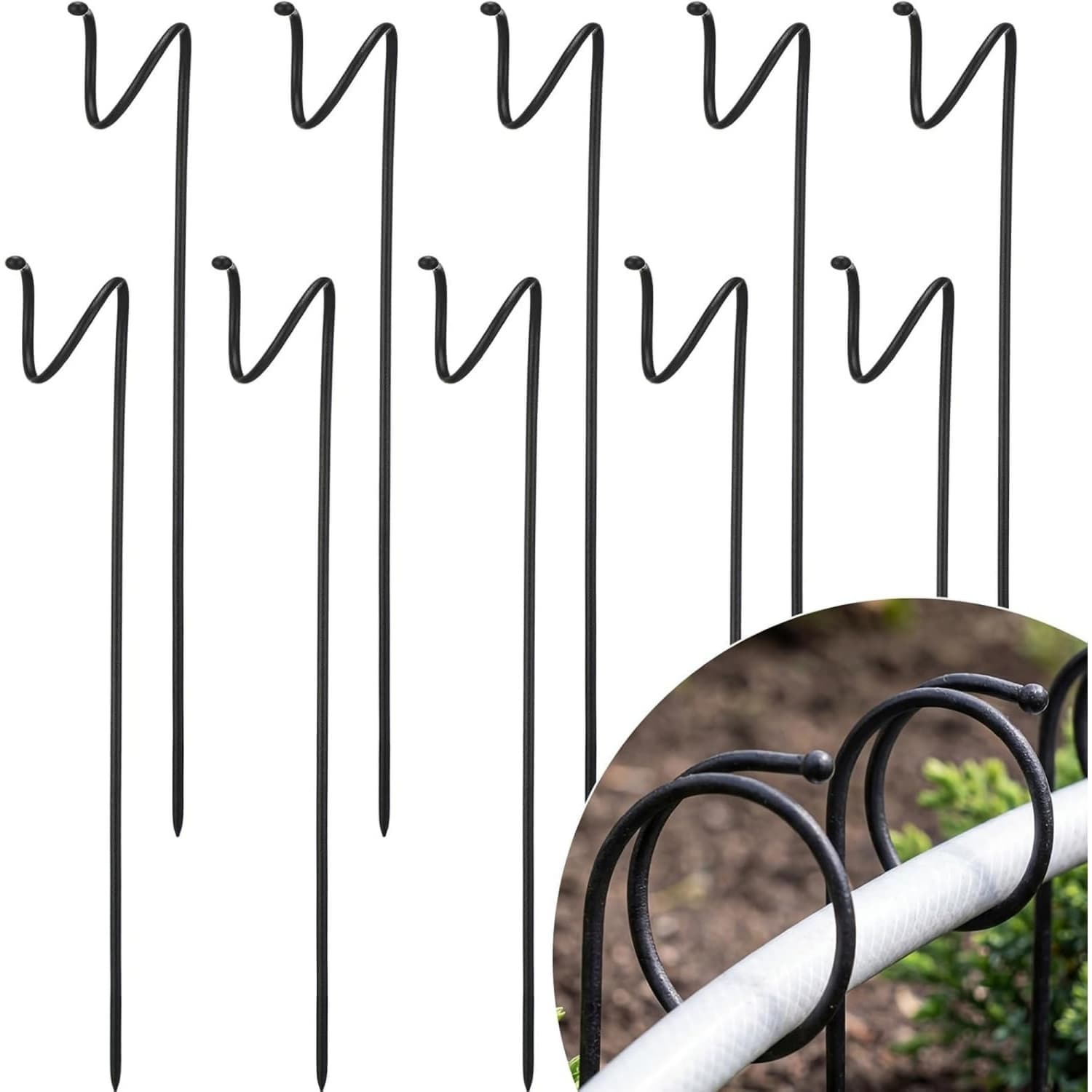 Angel Sar 10-Pack 14.5in Ball End Black Garden Hose Guide Stakes with Robust Iron for Outside Yard Lawn #L2ZQYA526GHG06