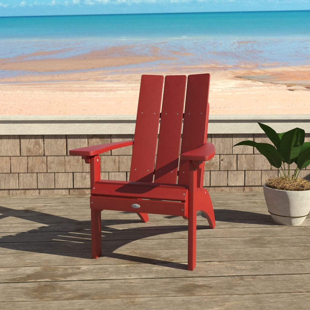highwood BV-CHRADC2-BRE The Corolla Boathouse Red Poly-lumber Frame Stationary Adirondack Chair with Slat Seat