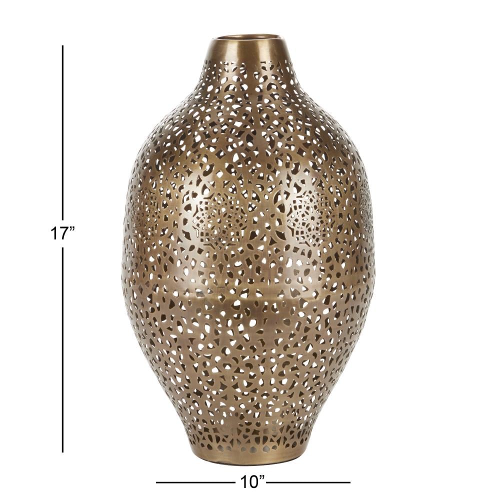 Grayson Lane Round Gold Metal Vase with Geometric Cutouts 10 x 17 at ...