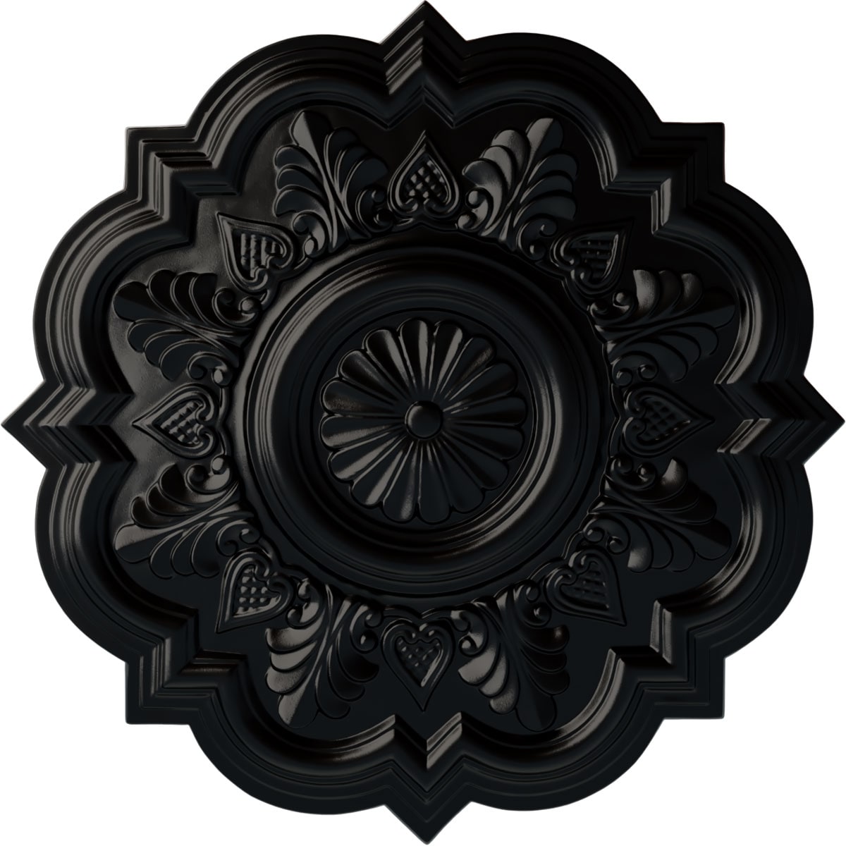 Ekena Millwork CM20DRBLF Deria 20.25-in W x 20.25-in L Painted Jet Black Polyurethane Whole Ceiling Medallion