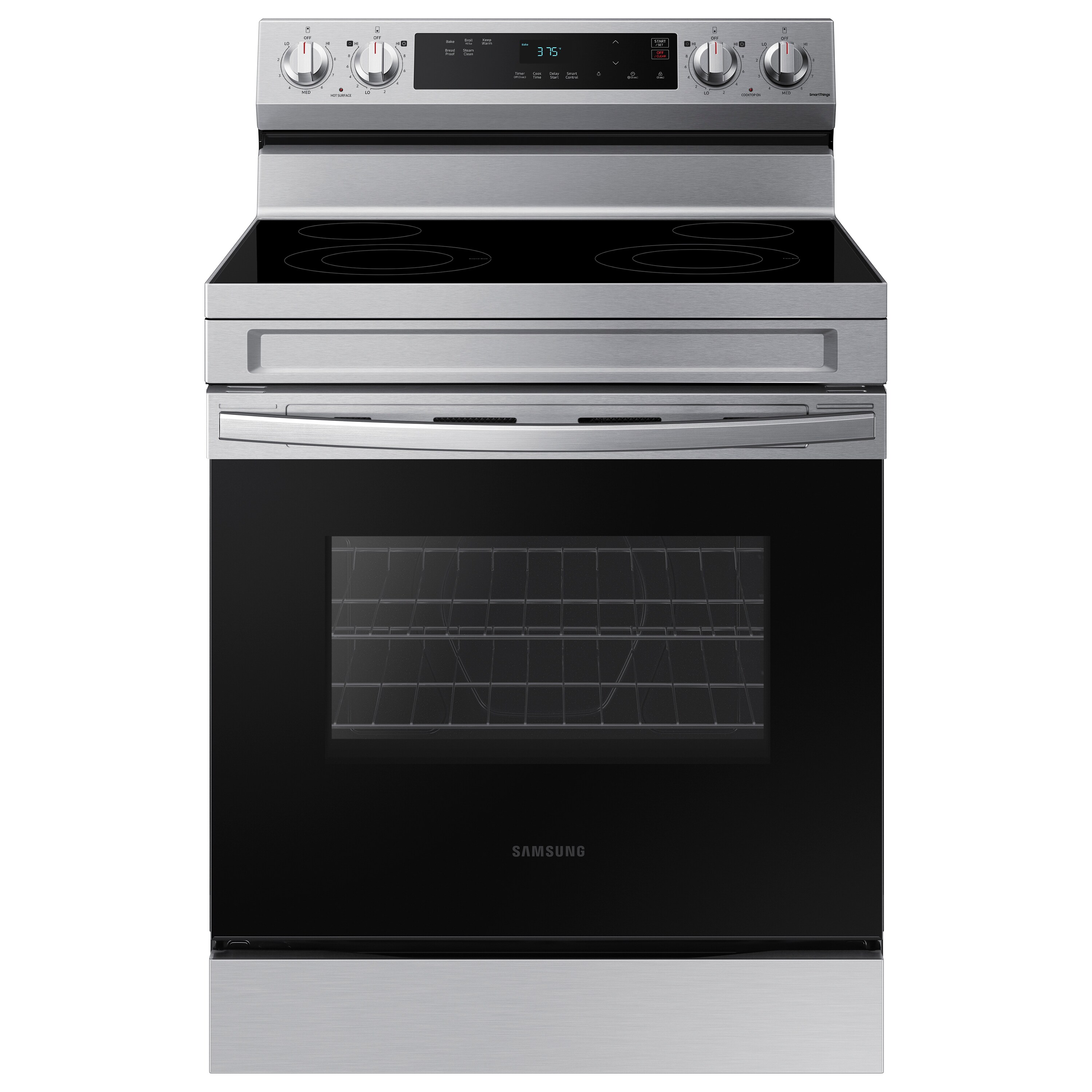 Samsung 30-in Glass Top 4 Burners 6.3-cu ft Steam Cleaning Freestanding Smart Electric Range (Stainless Steel)