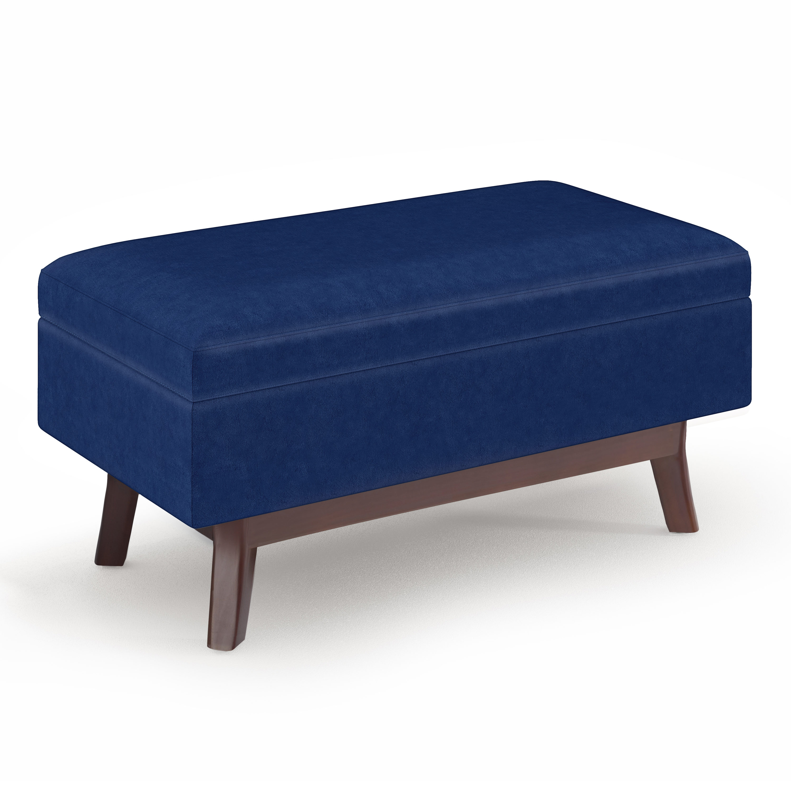 Simpli Home AXCOT267SR-BV Owen Midcentury Blue Velvet Storage Ottoman