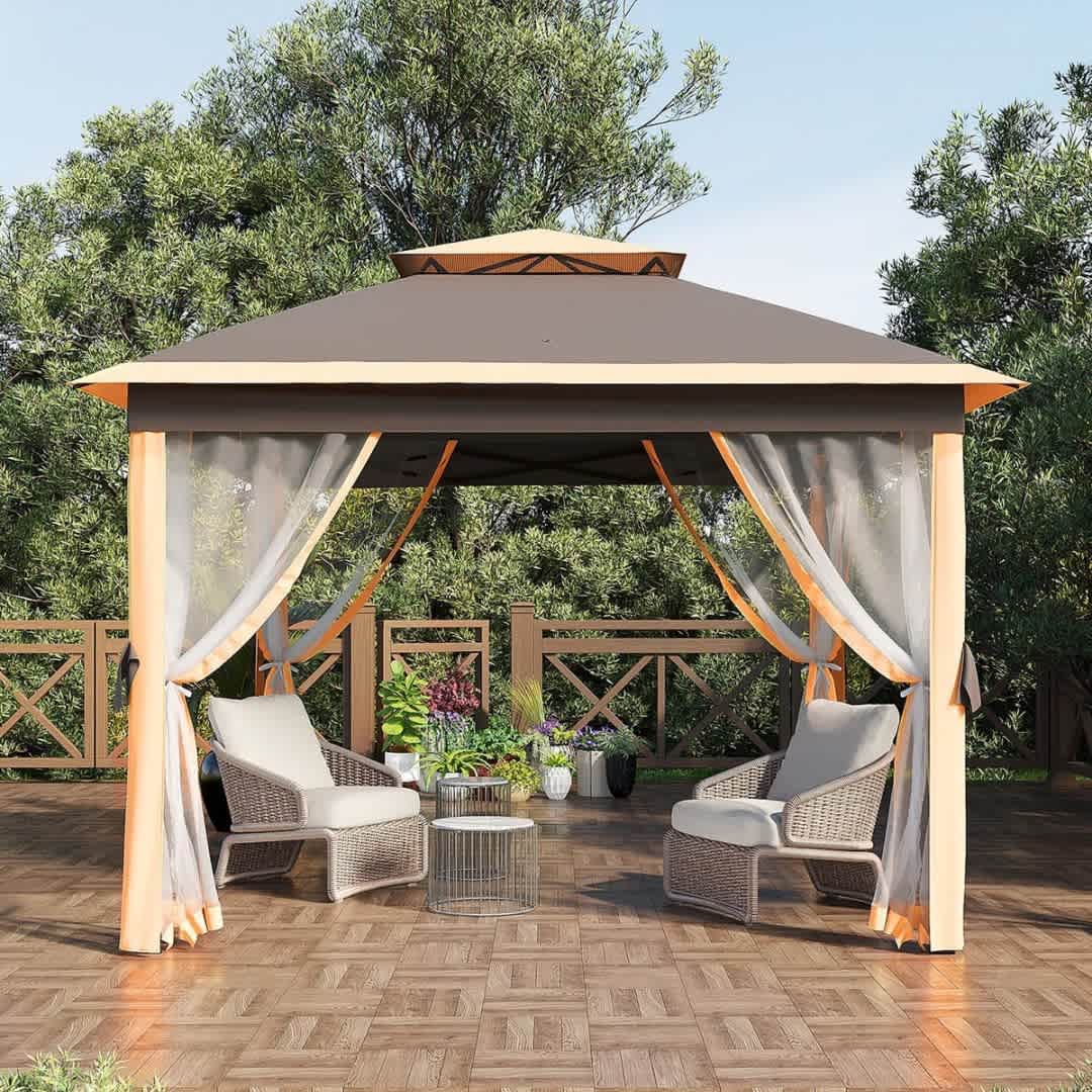 Qeetex KL-PHO-33C85TUG 11X11 Pop Up Gazebo Mosquito Netting Enclosure Waterproof UV Block Effortless Setup Shade Shelter for Patio Backyard Deck BBQ Garden Relaxation