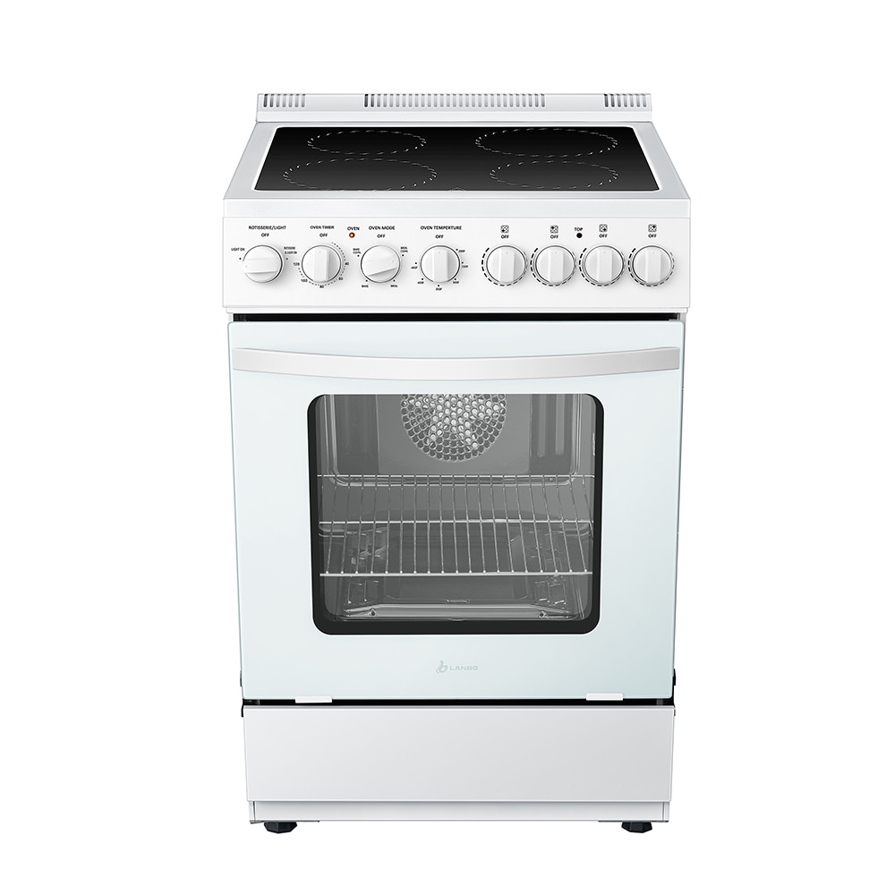 LANBO LB-ERK24RC-W 24-in Glass Top 4 burners 2.9-cu ft Convection Oven Freestanding Electric Range ( White )