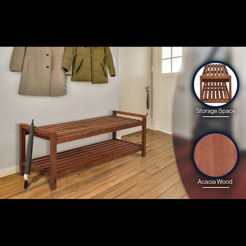 Blane Teak Acacia Wood 52" Mid-Century Modern Outdoor Bench