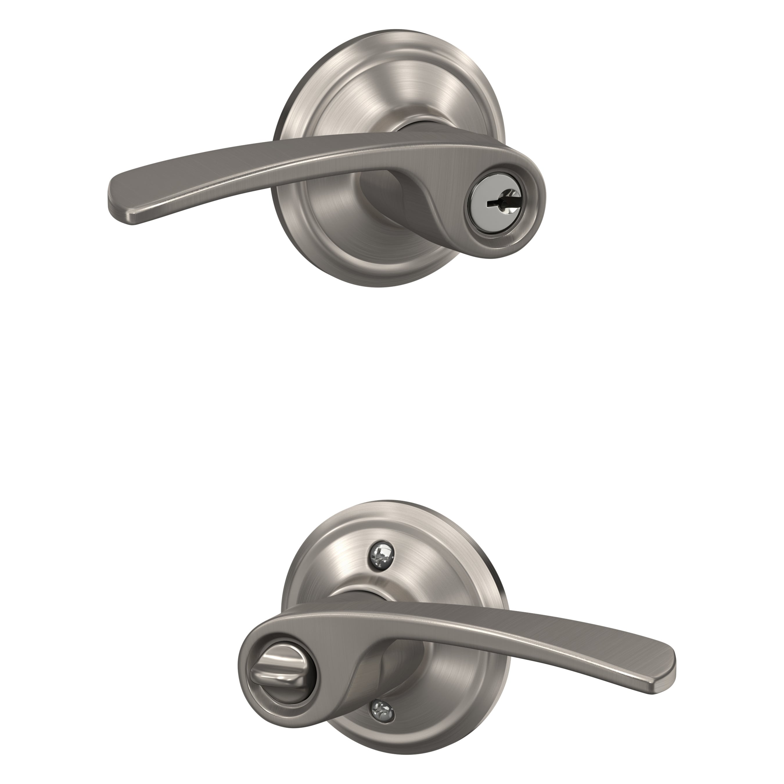 Schlage F51A MER 619 G Customizable Keying Merano Satin Nickel Universal Exterior Keyed entry Door Handle