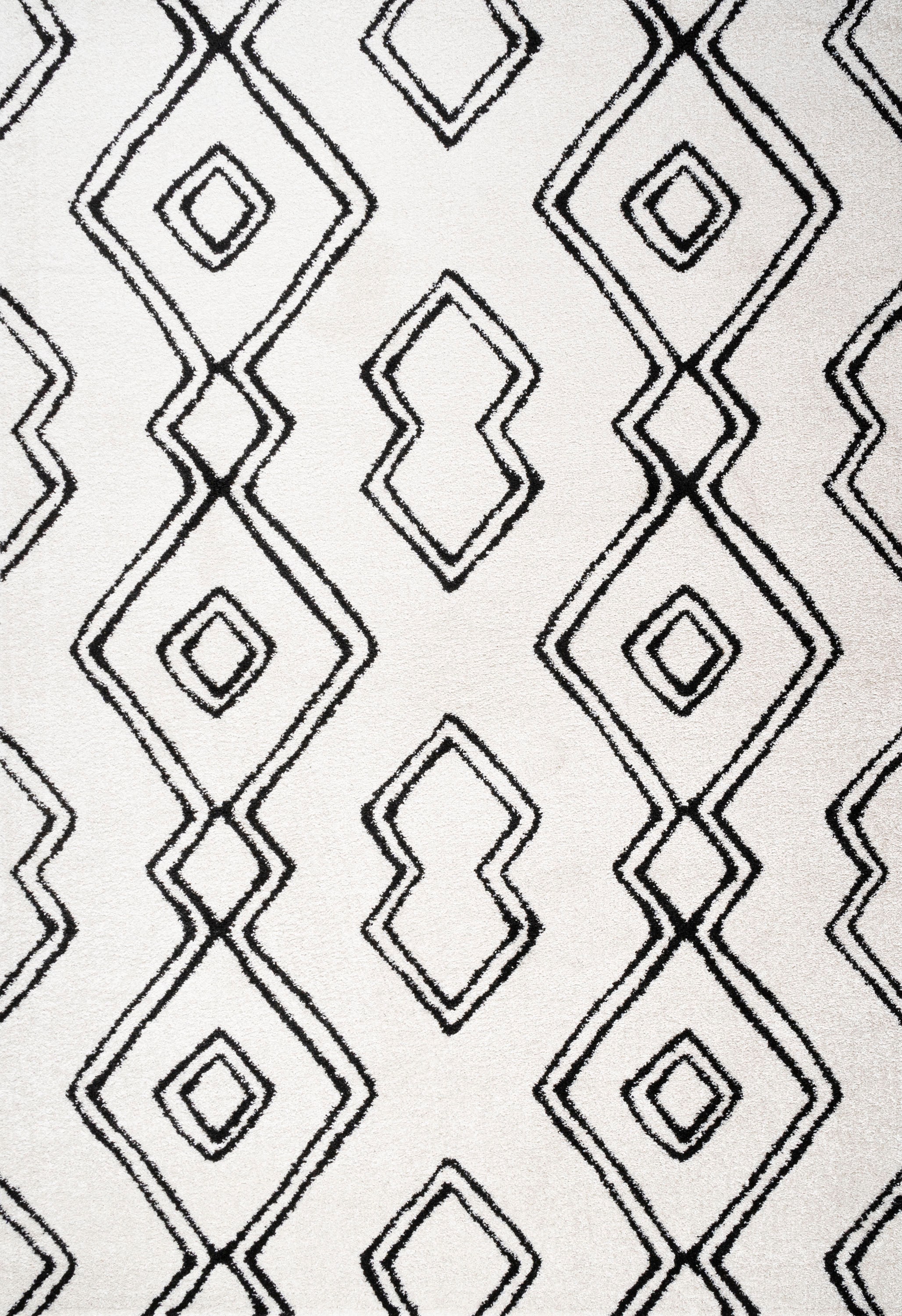 Deia Black and White Geometric Shag Area Rug