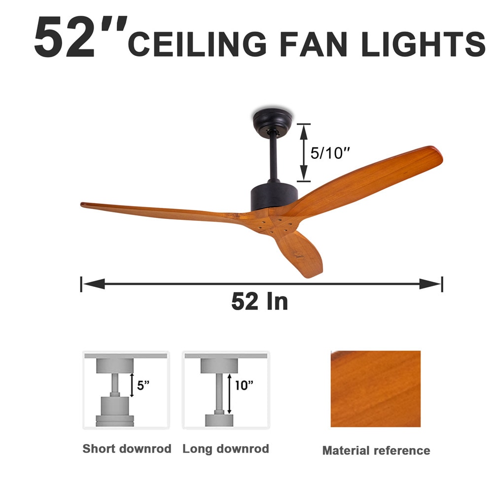 Yardreeze 52in Wood Indoor/Outdoor Downrod or Flush Mount Ceiling Fan