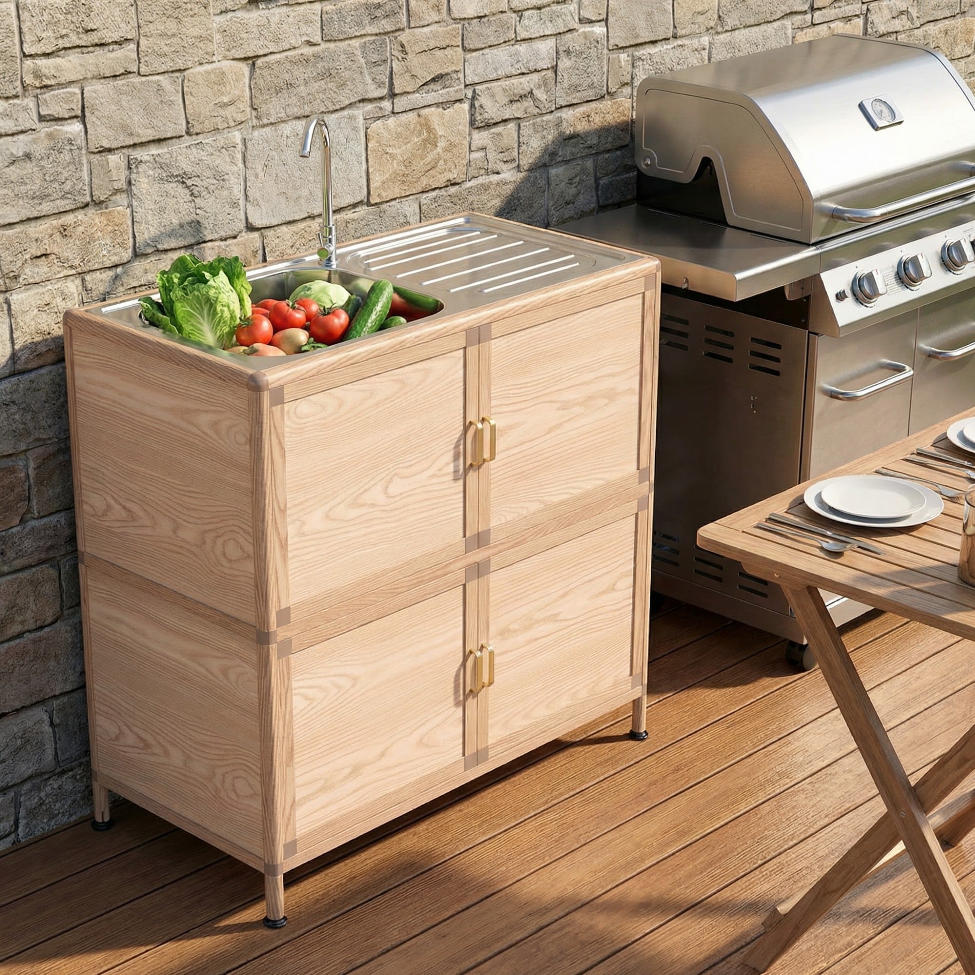 JUSHUA Utility sink with cabinet freestanding laundry room outdoor sink station stainless steel utility sink