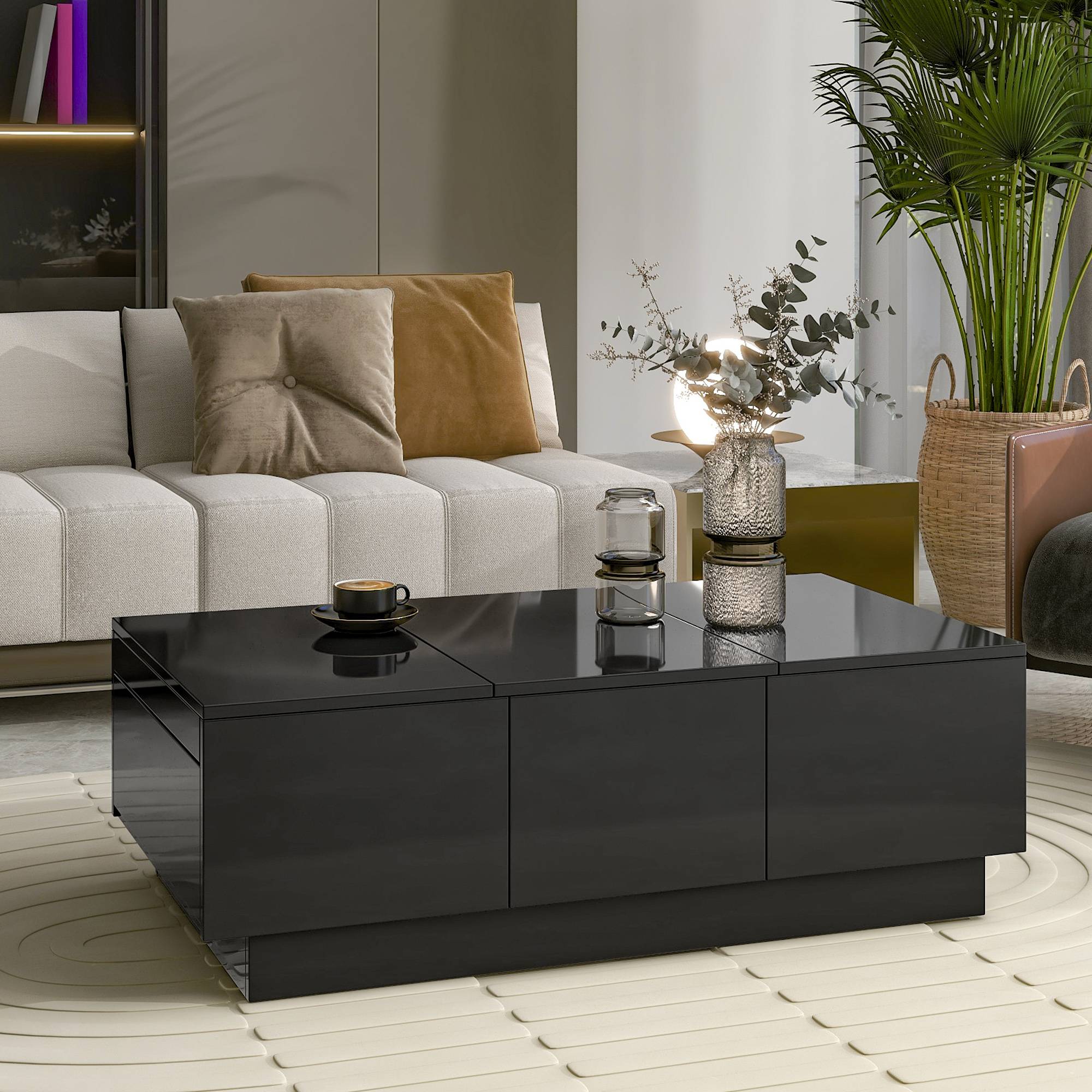 Yiekholo LL-970AAB Black Particleboard Casual Coffee Table with Storage