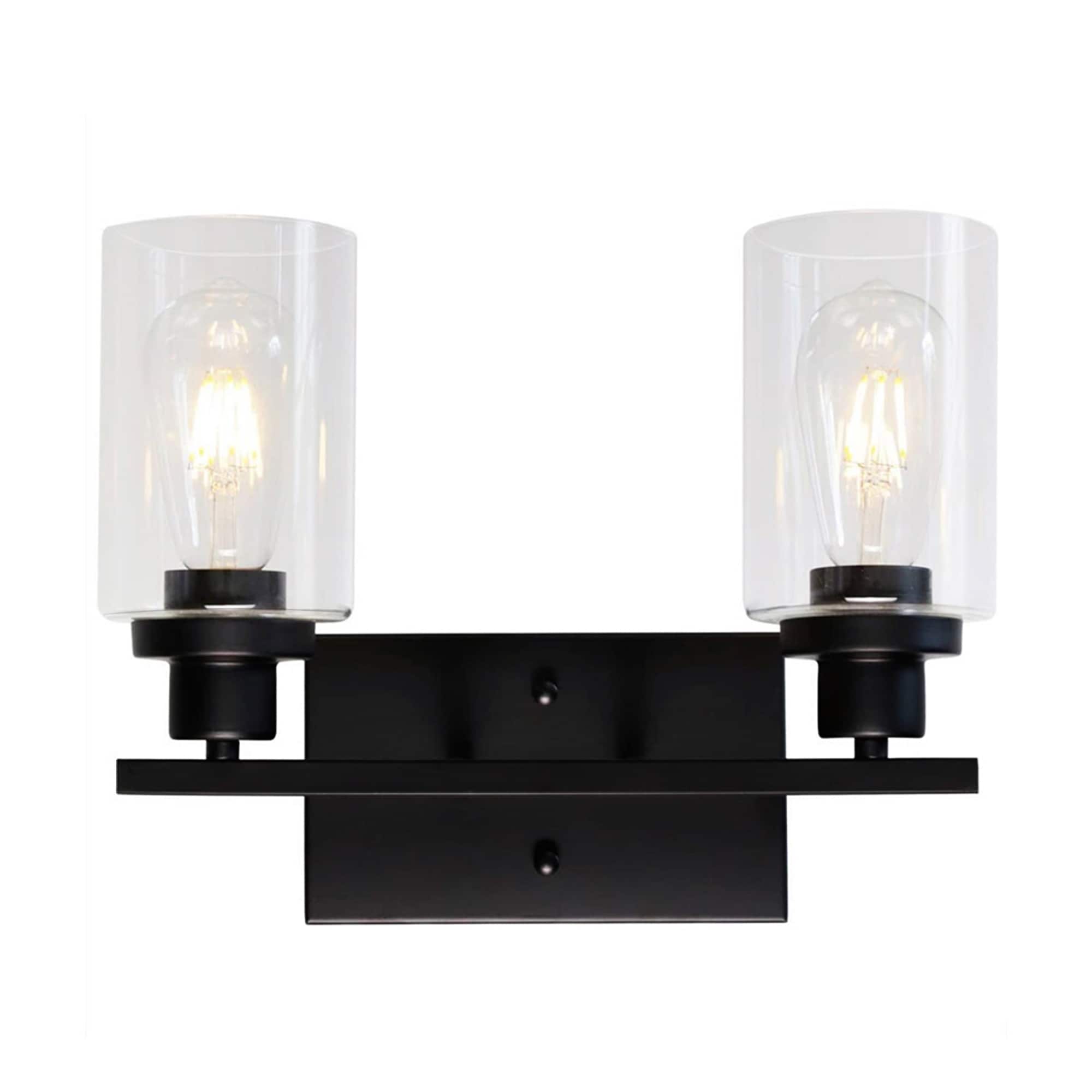 YANSUN L-WL006 14.44-in W 2 -Light Matte Black Mid-century Wall Sconce