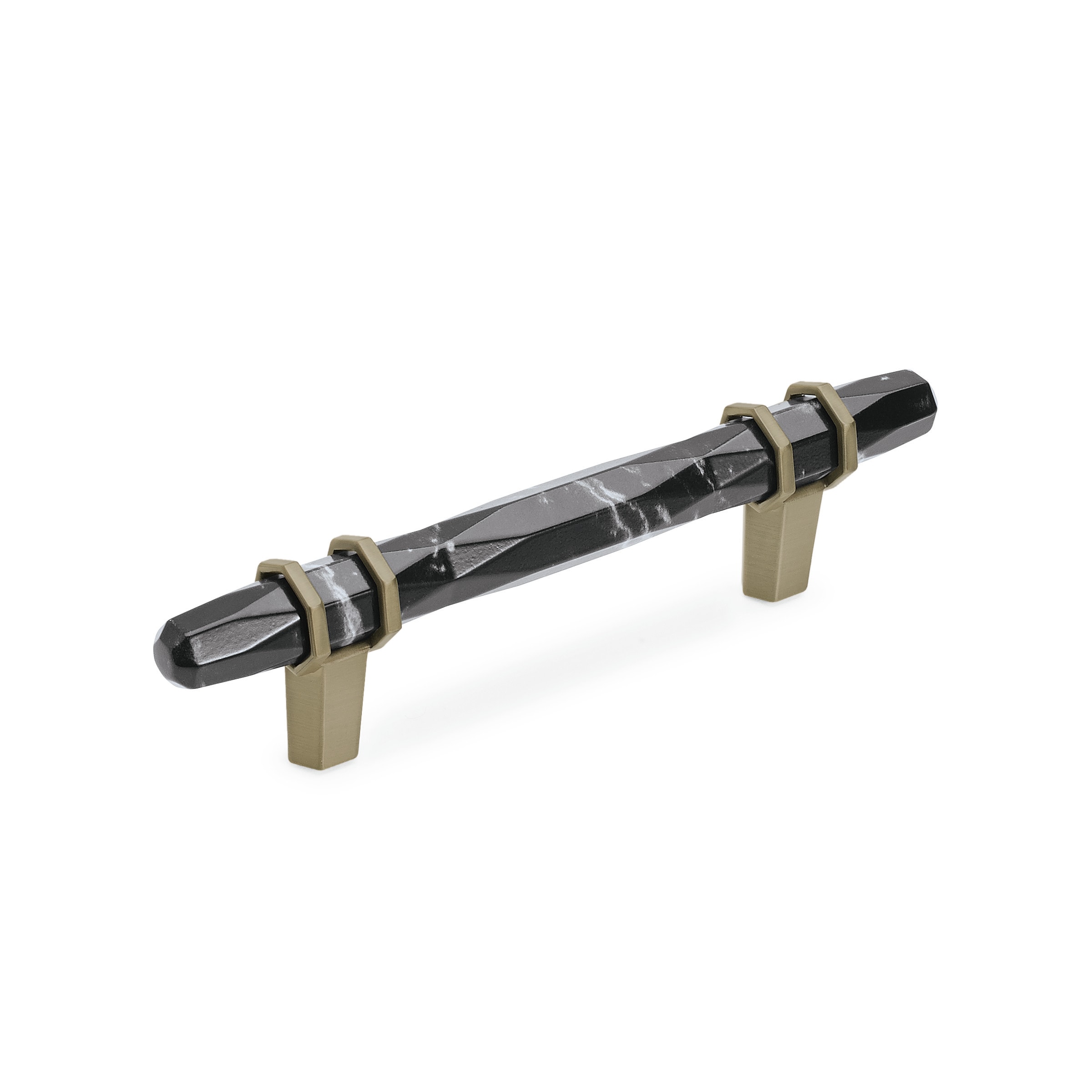 Amerock BP36648MBKBBZ Carrione 3-3/4-in , 96mm Center to Center Marble Black/Golden Champagne Cylindrical Bar