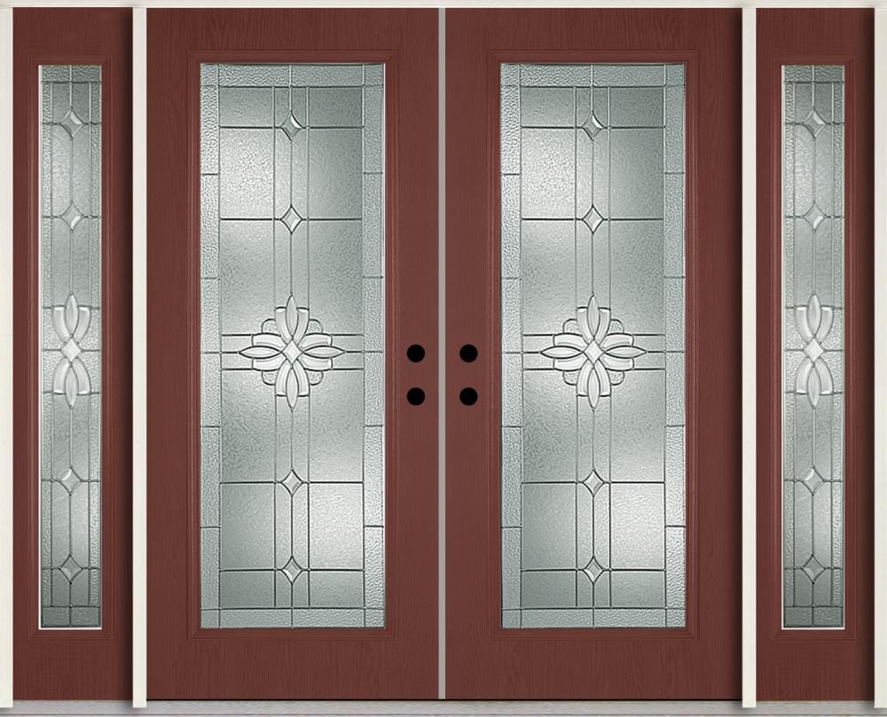 RELIABILT LO911259 Laurel 96-in x 80-in x Fiberglass Full lite Left-hand inswing Wineberry Stained Prehung Double Front Door with Sidelights Insulating core