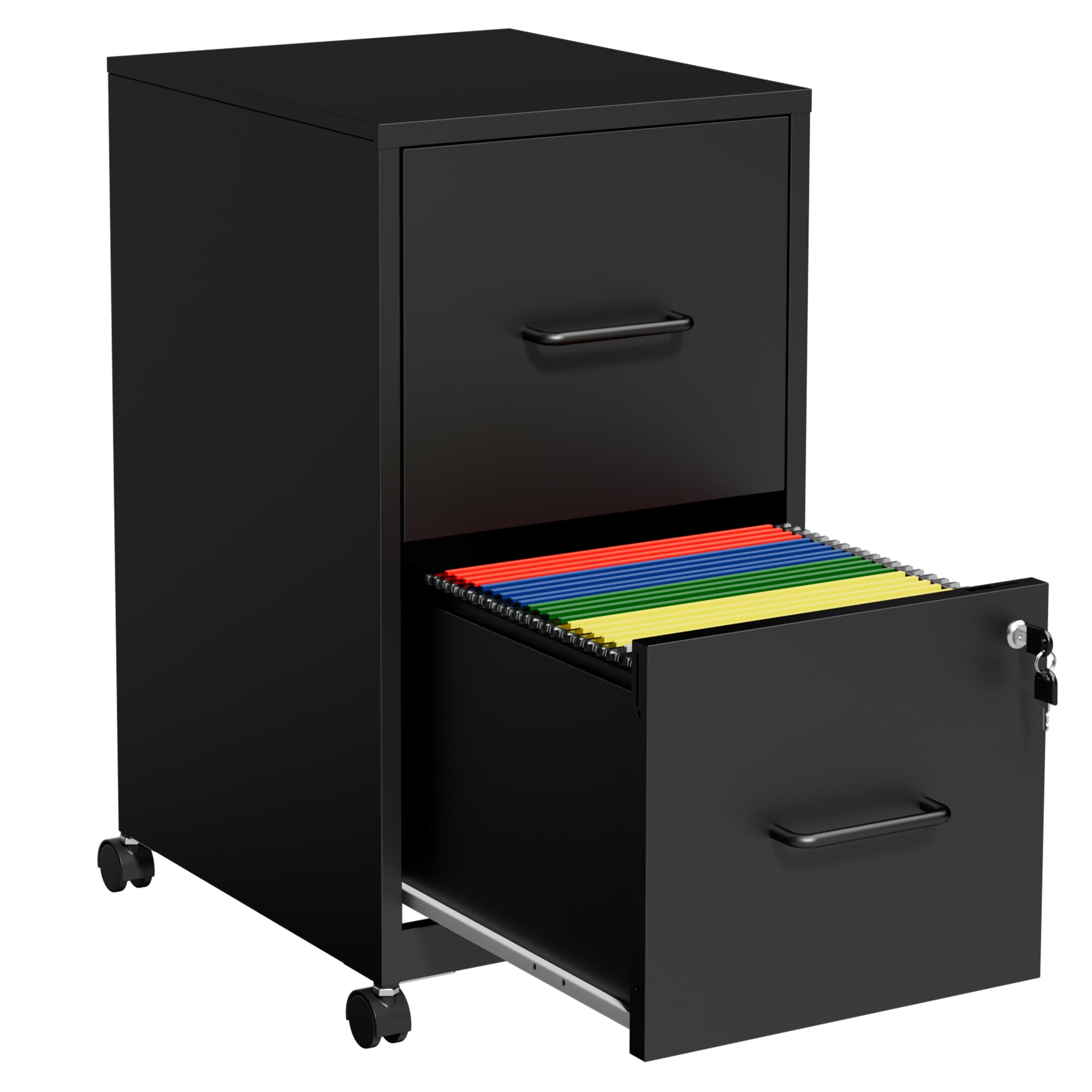 Maocao Hoom - 2 Drawer Lockable Metal File Cabinet WIth Wheel Black 17.7-in File Cabinet