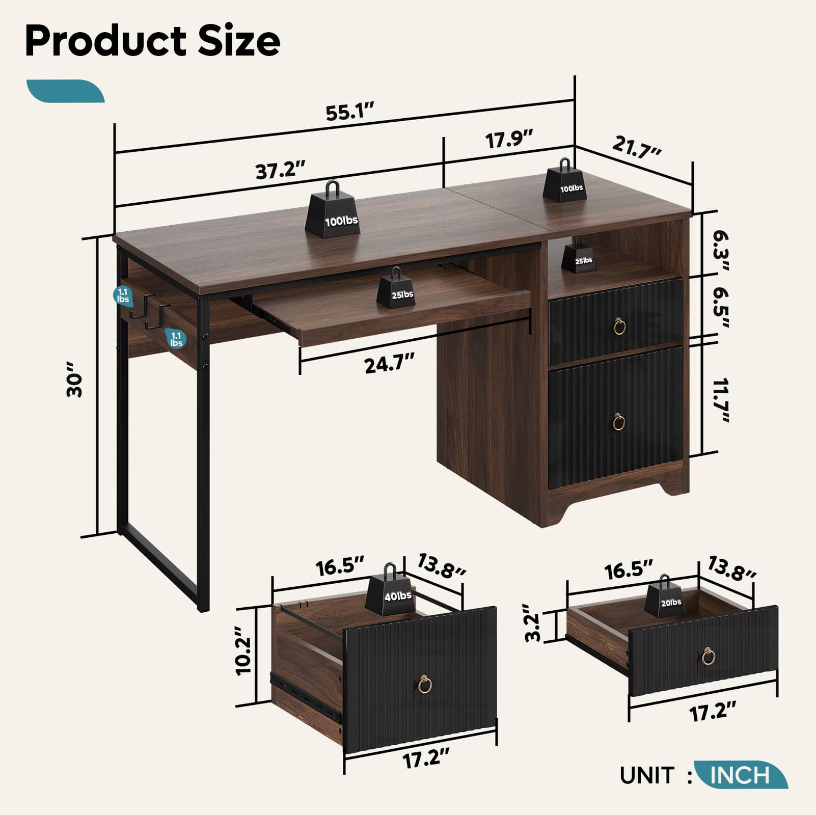Bestier LOW-H104614P-WALT desks - View #4
