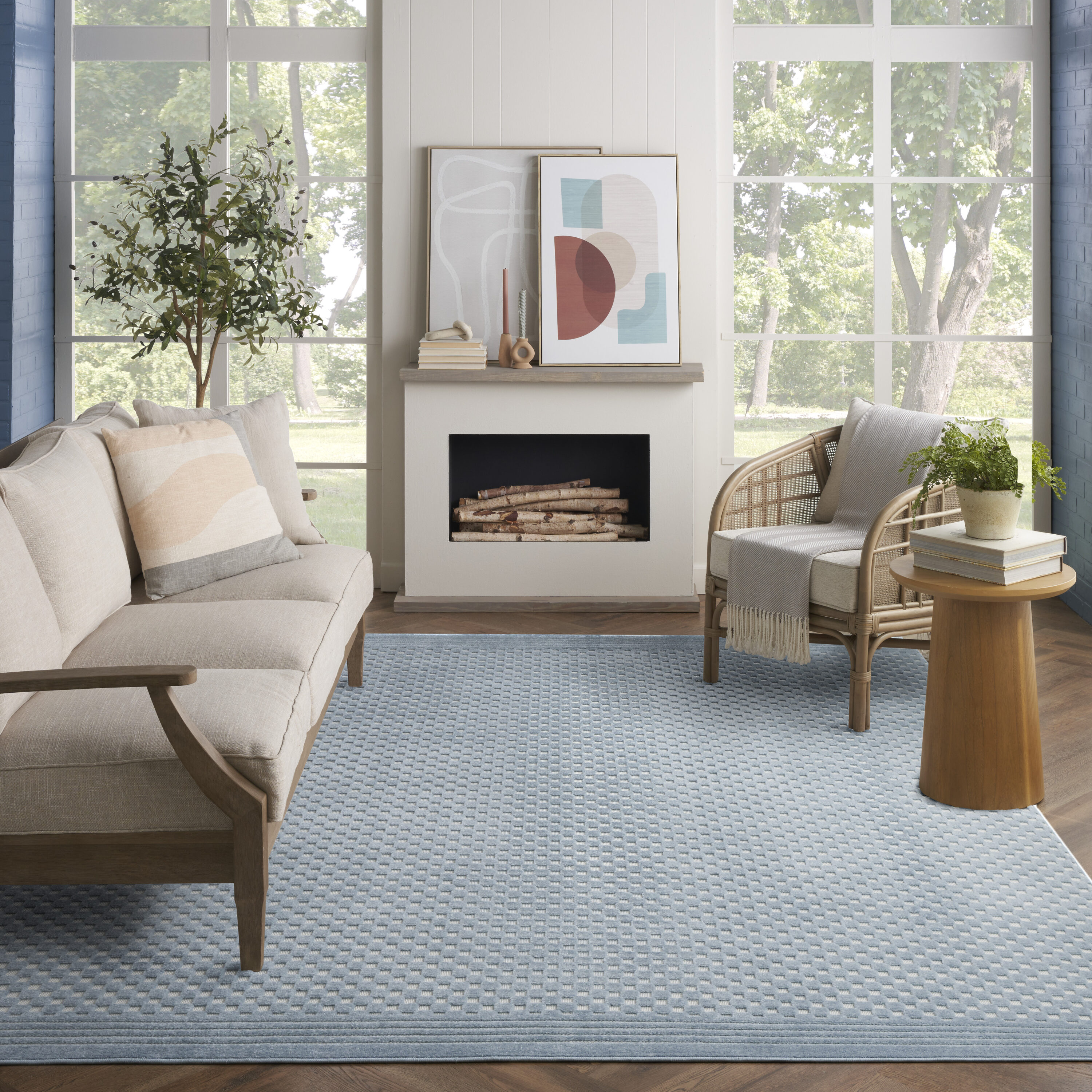 Nourison Home 099446983275 Casual 8 x 10 (ft) Polypropylene Blue Rectangular Indoor Geometric Area rug
