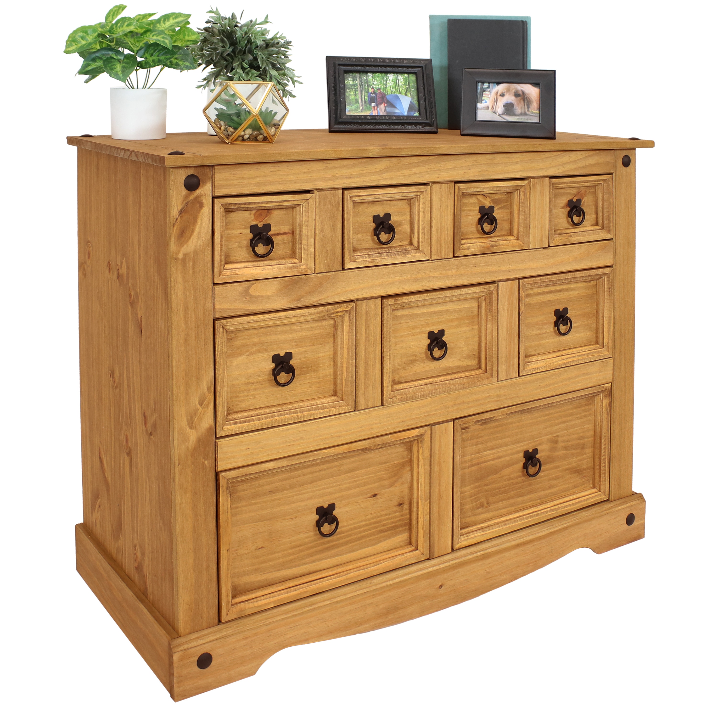 Sunnydaze Light Brown Pine 9-Drawer Farmhouse Chest