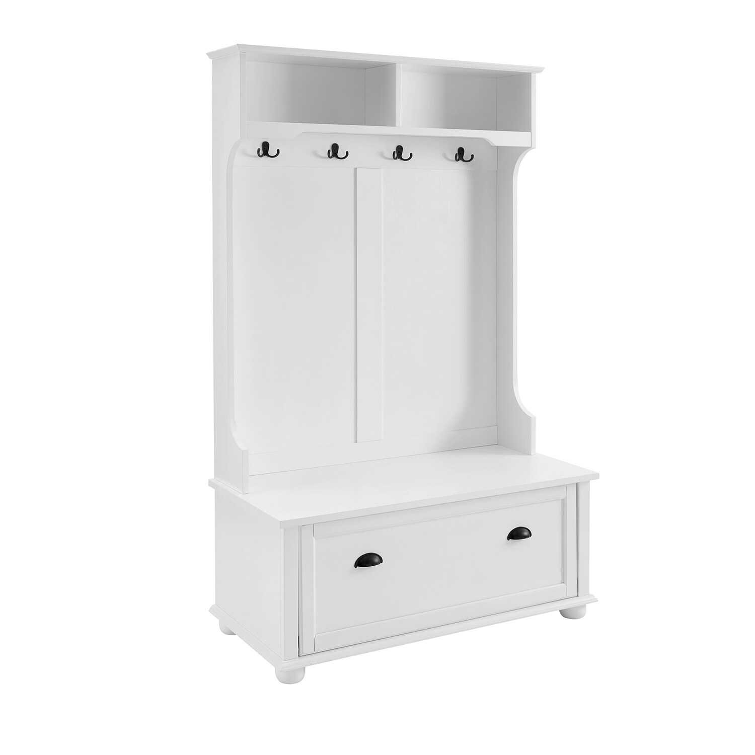 GZMR Contemporary White Hall Tree Entryway Bench with Open Shelves and ...