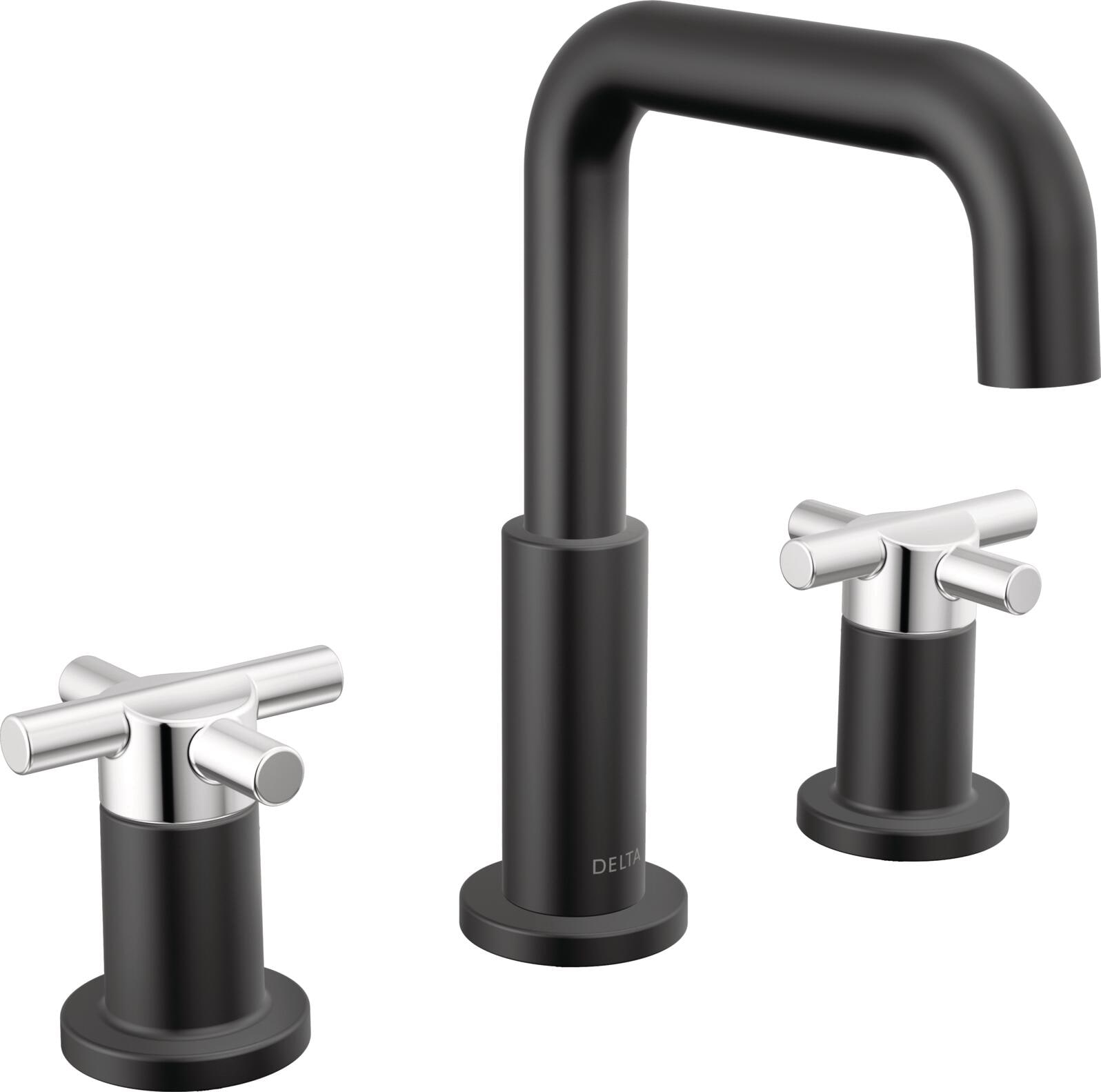 Delta 35894LF-CS Nicoli Matte Black/Chrome Widespread 2-handle WaterSense Mid-arc Residential Handle Bathroom Sink Faucet with Drain