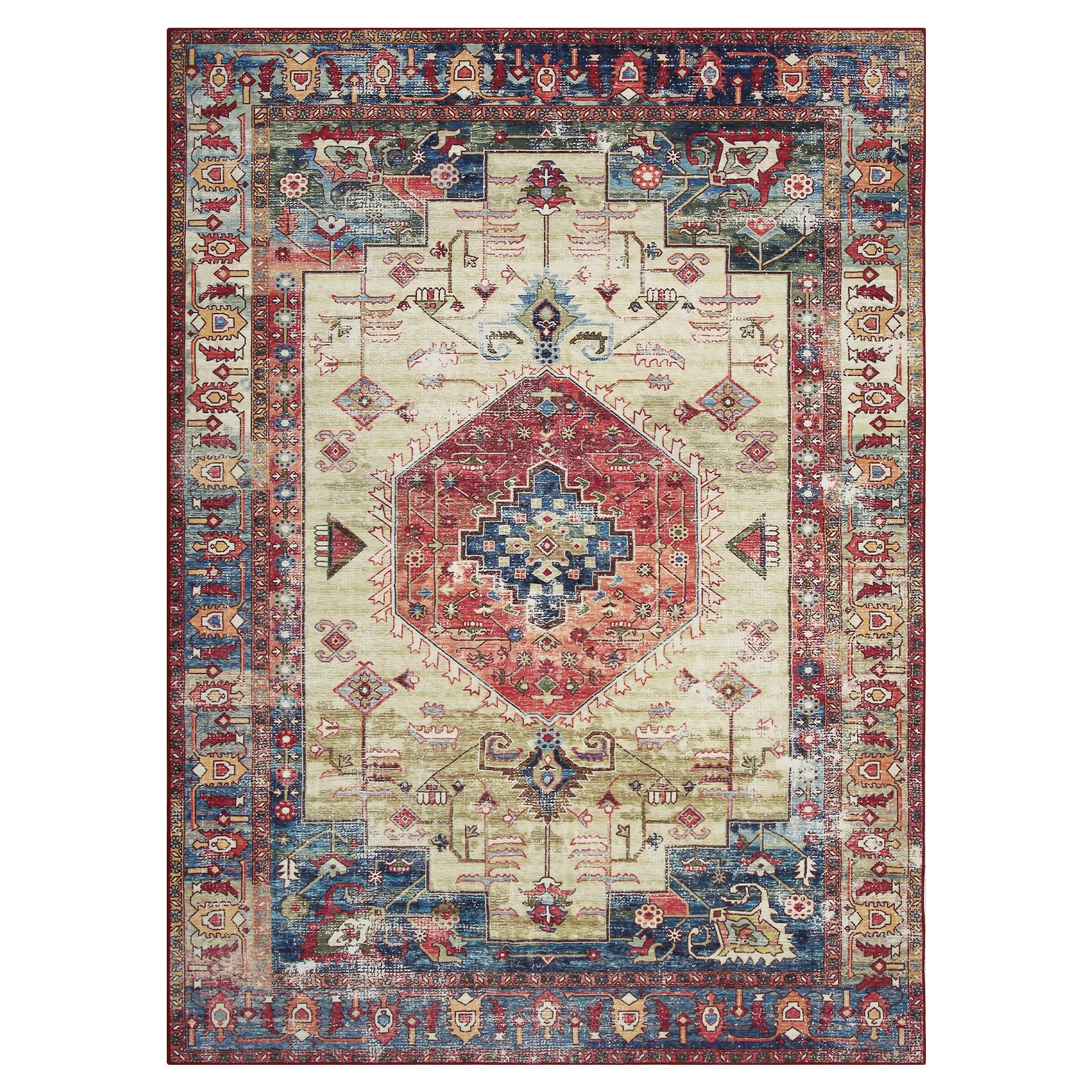 Qeetex LSN-PHO-0YI7AFAL 8 x 10 ft Polyester Pearl Velvet Red Rectangular Hallway Bathroom Entryway Kitchen Office Foldable Flower Printed Persian Washable Area Rug